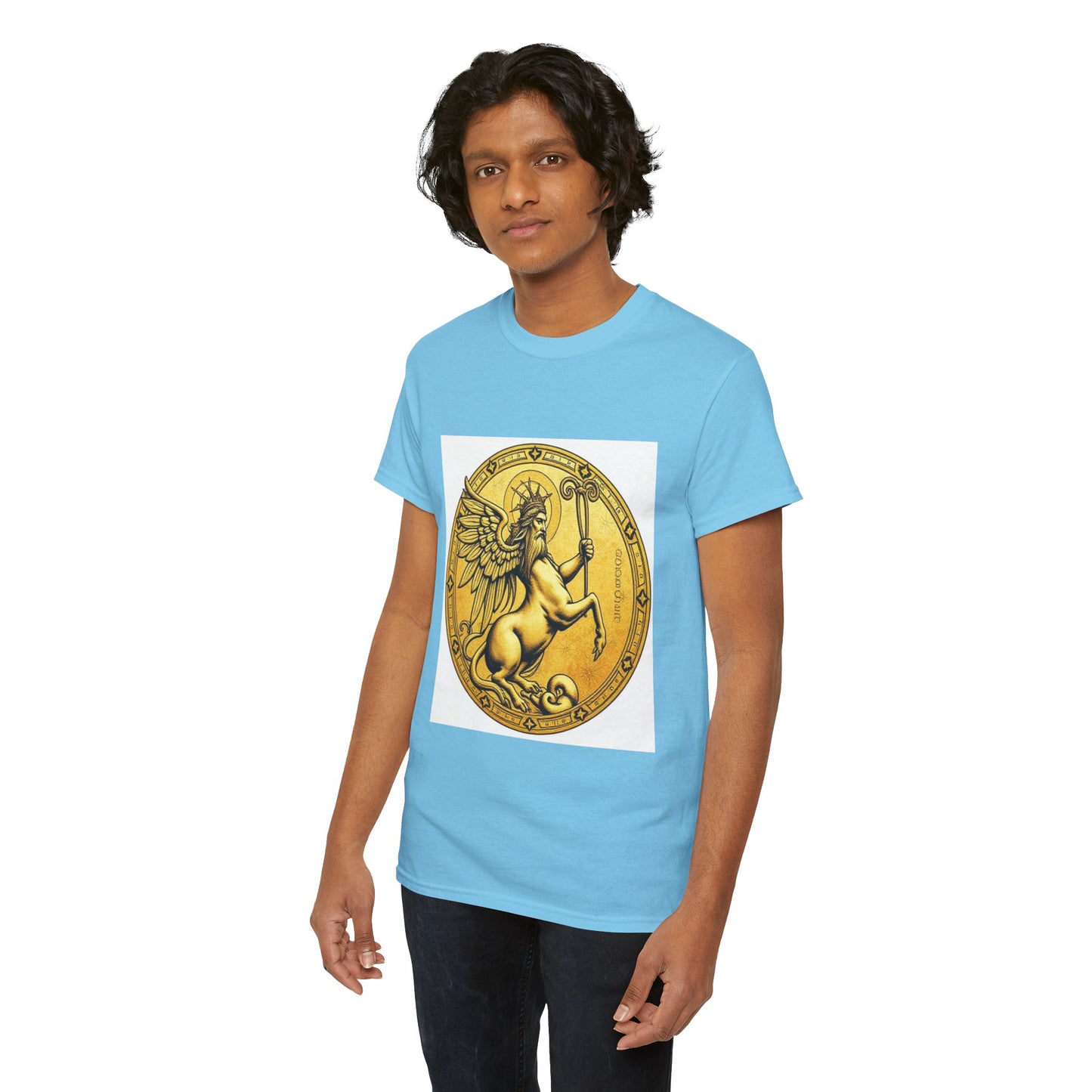 Unisex Heavy Cotton T-Shirt, Golden Angel Coin, Virgo Zodiac Design