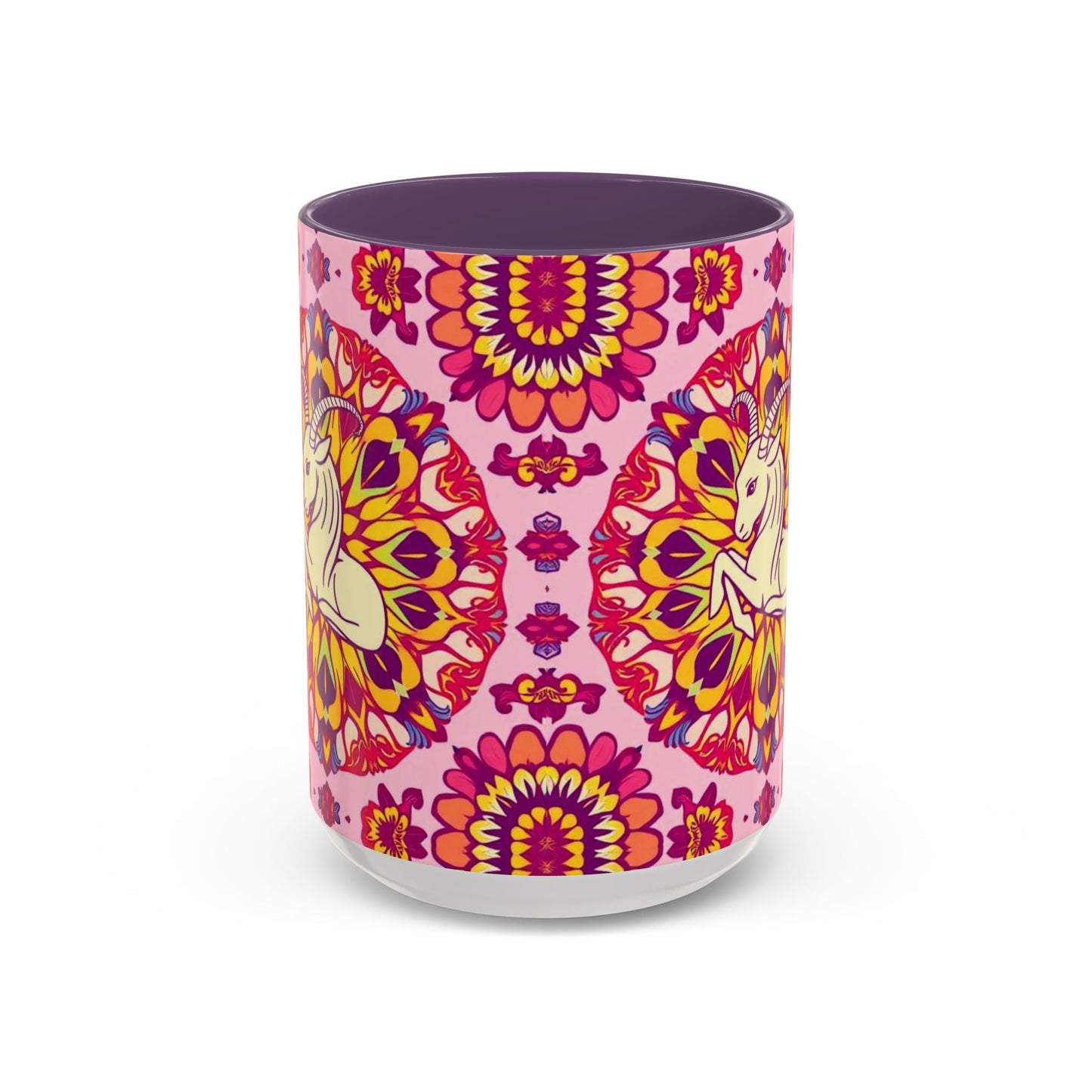 Accent Coffee Mug, Capricorn, Zodiac v3, Flower Pattern, (11, 15oz)
