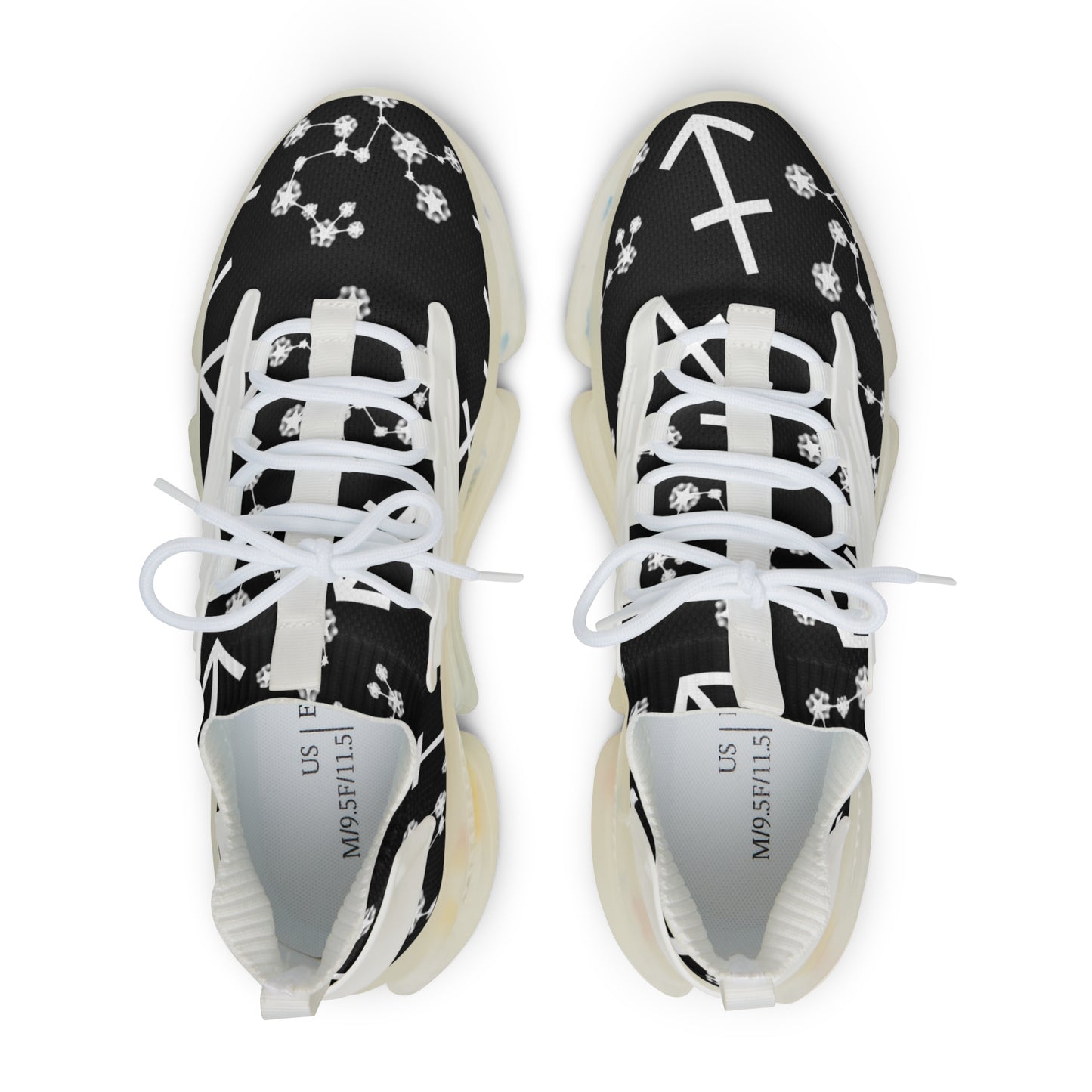 Men's Mesh Sneakers, Sagittarius Zodiac Sign, AOP, Black