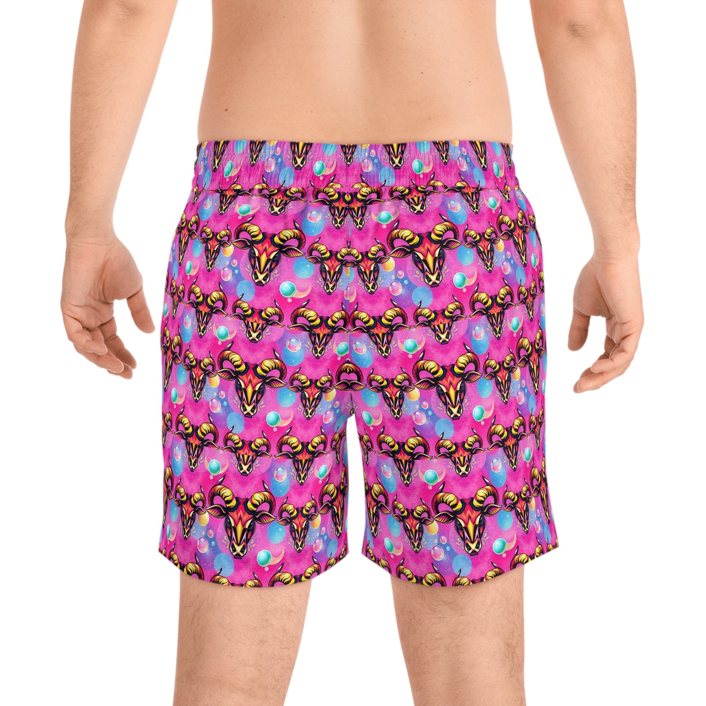 Men's Mid-Length Swim Shorts, (AOP), Taurus, Zodiac v3, Bubble Pattern