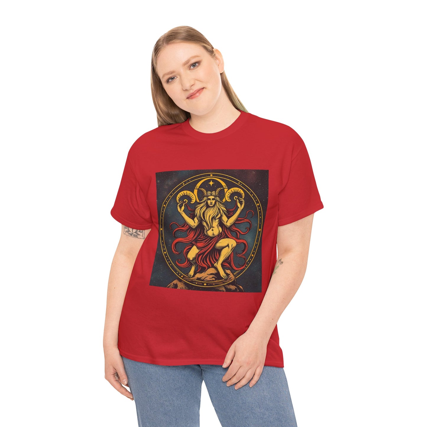 Unisex Heavy Cotton T-Shirt, Aries God 3v, Zodiac Design