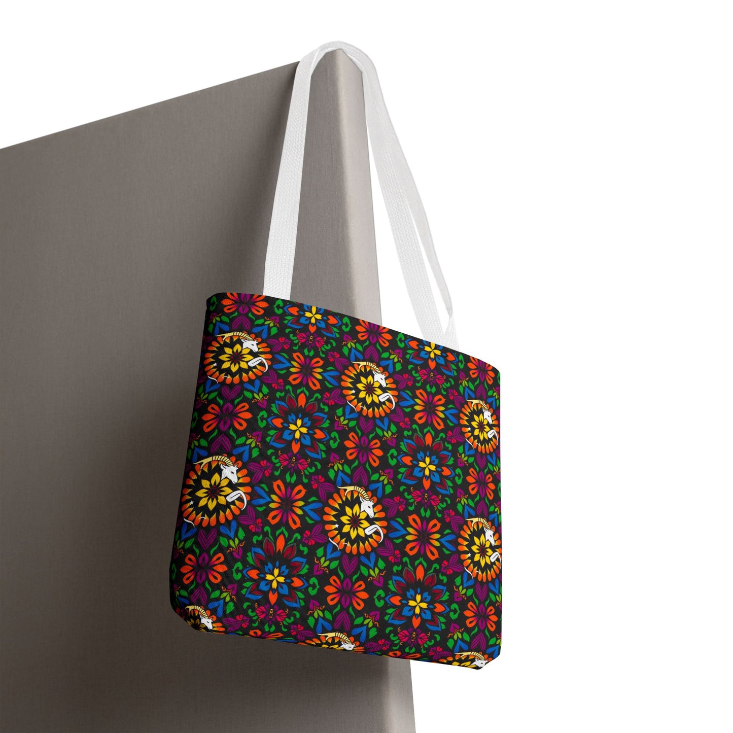 Tote Bag, (AOP), Capricorn, Zodiac v3, Flower Pattern