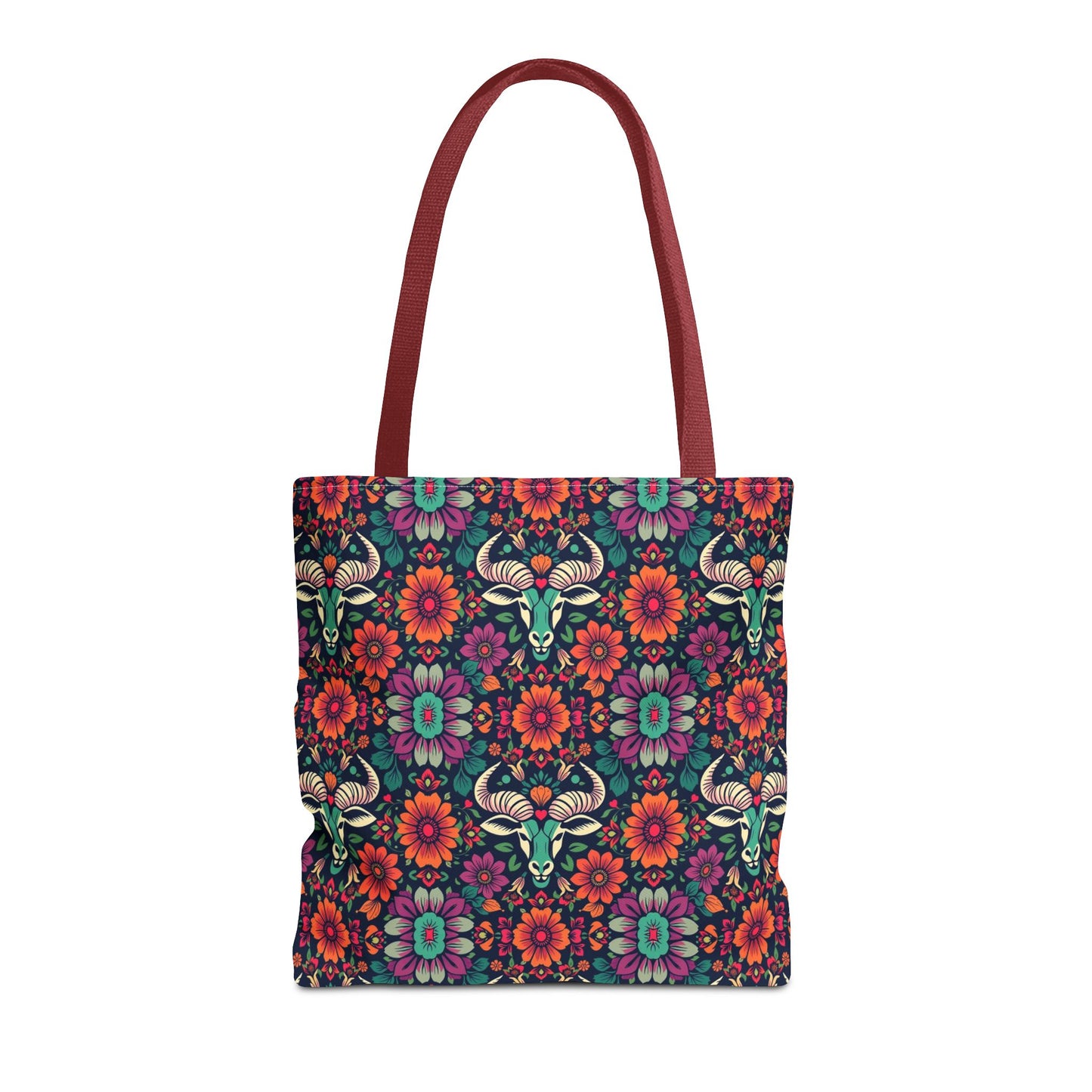 Tote Bag, (AOP), Taurus, Zodiac, Flower Pattern