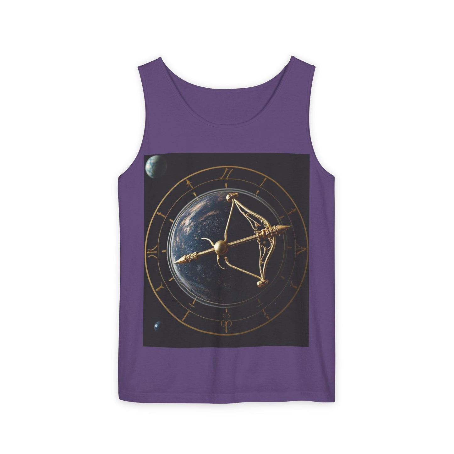 Unisex Garment-Dyed, Tank Top, Sagittarius Design, Planet Symbol, 100% US cotton