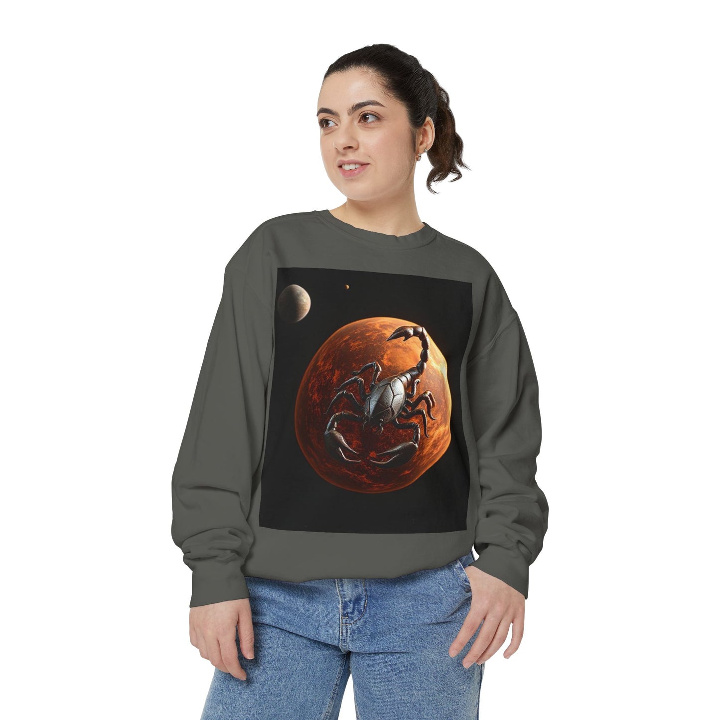 Garment-Dyed Sweatshirt, Unisex, Space Animal Design, Scorpio