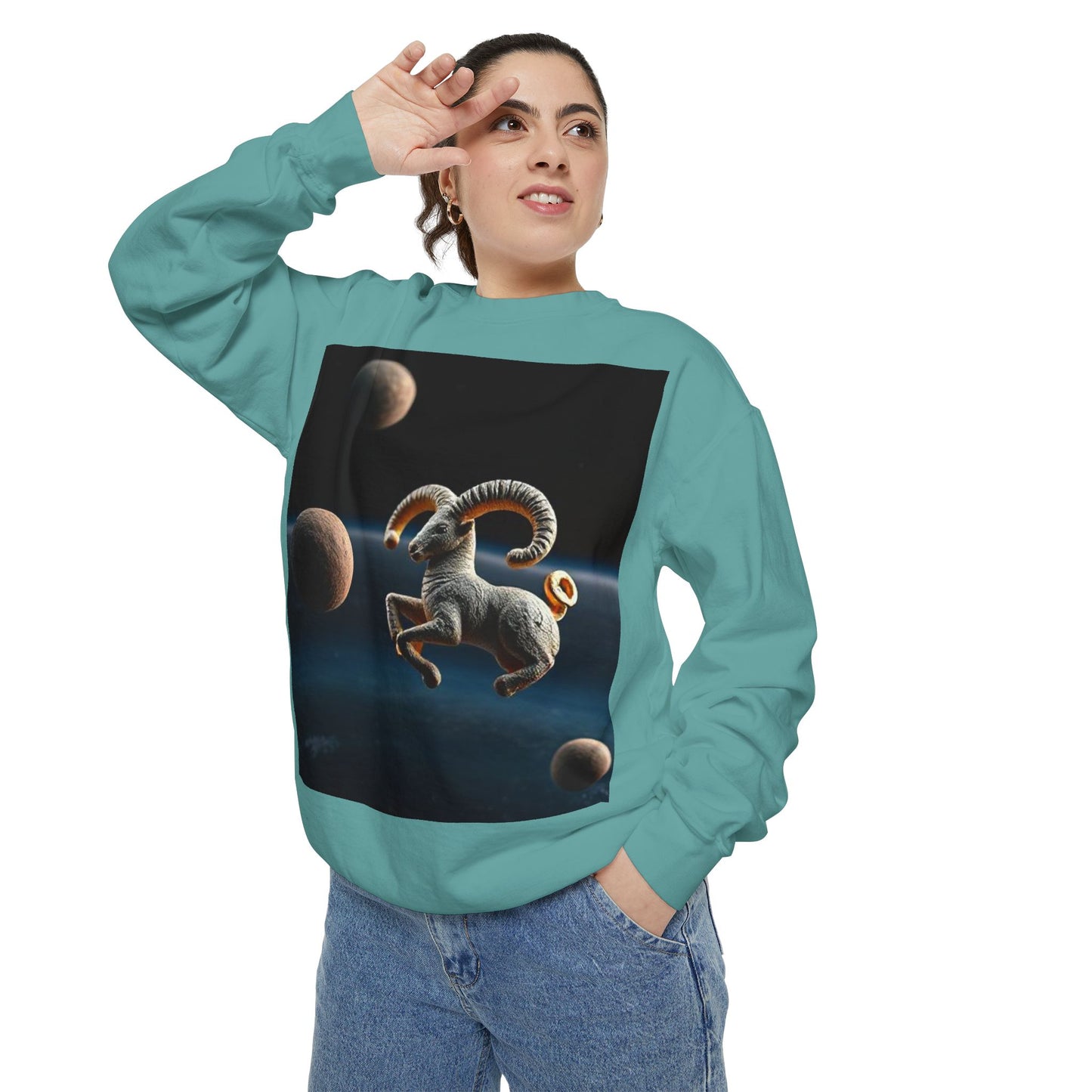 Garment-Dyed Sweatshirt, Unisex, Space Animal Design v1, Aries
