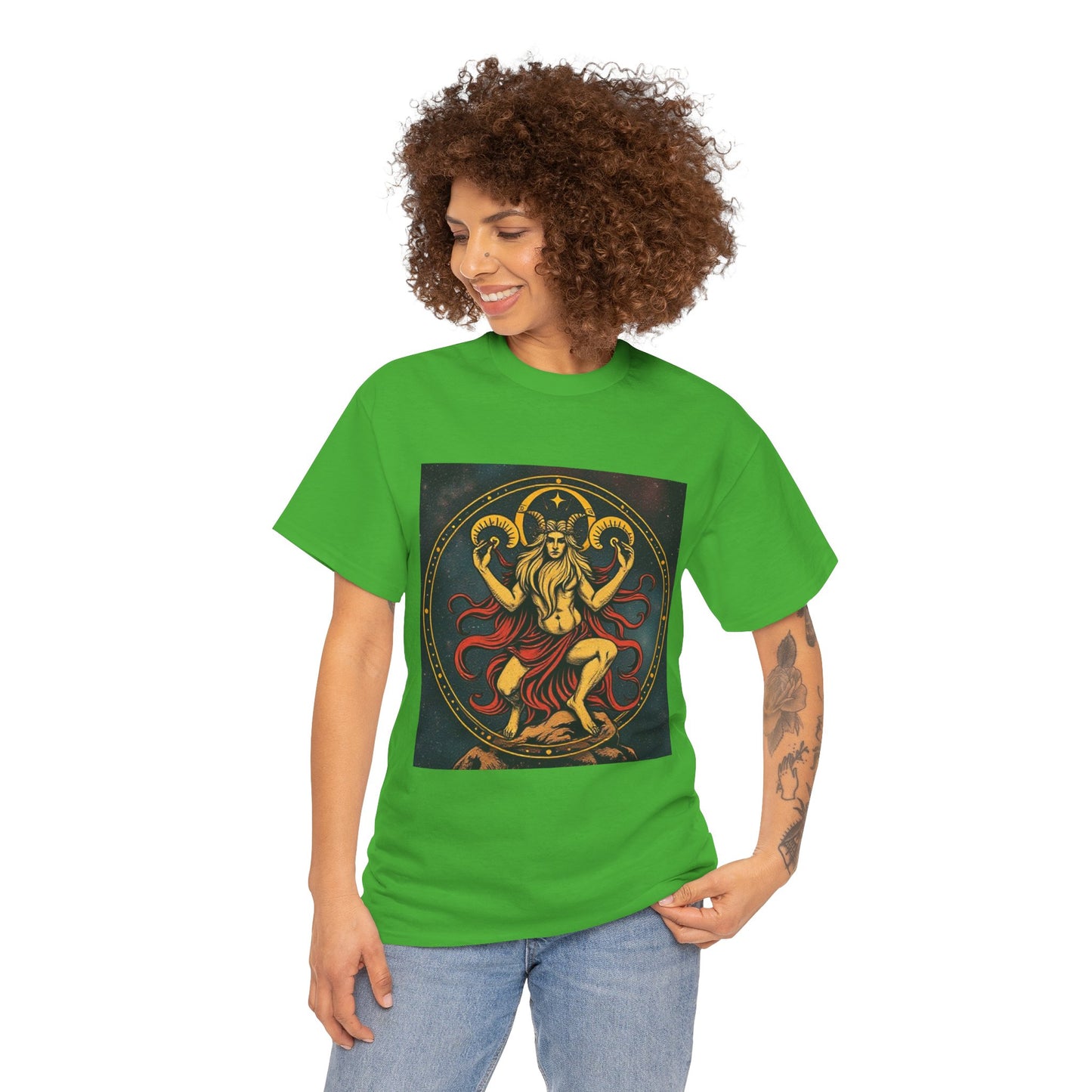 Unisex Heavy Cotton T-Shirt, Aries God 3v, Zodiac Design
