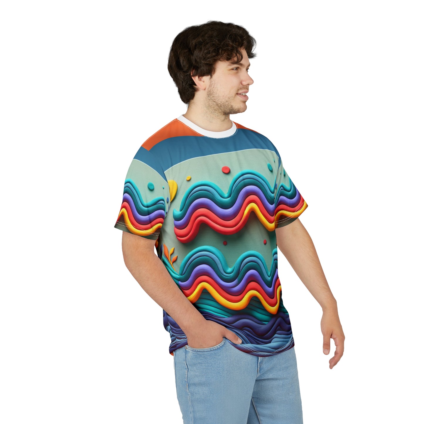 Unisex Cut & Sew T-Shirt (AOP), Water Painting, Aquarius Zodiac Design, Regular fit, 100% Polyester