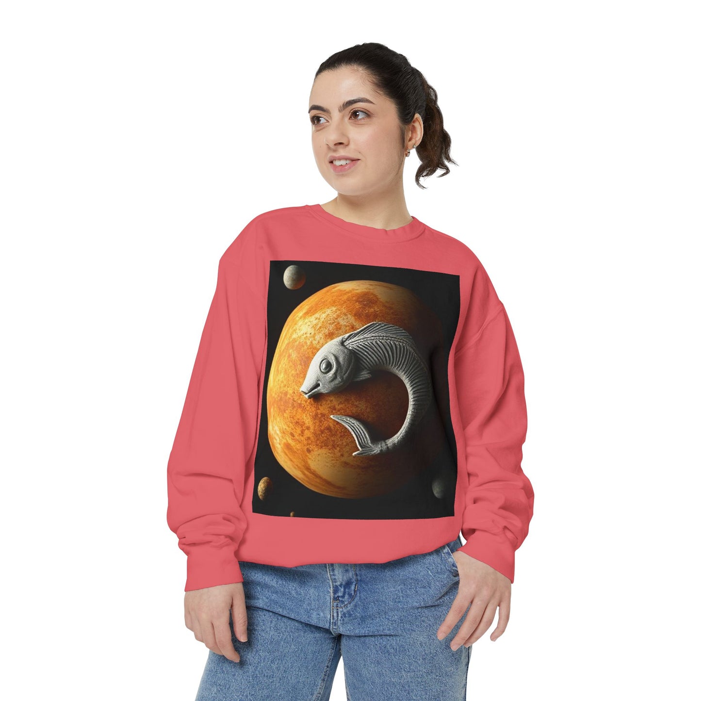 Garment-Dyed Sweatshirt, Unisex, Space Animal Design, Pisces