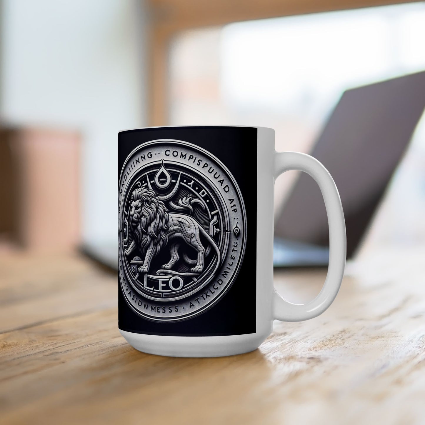 Ceramic Mug, (11oz, 15oz), Ceramic Coffee Mug, Sliver Lion, Leo Zodiac Design