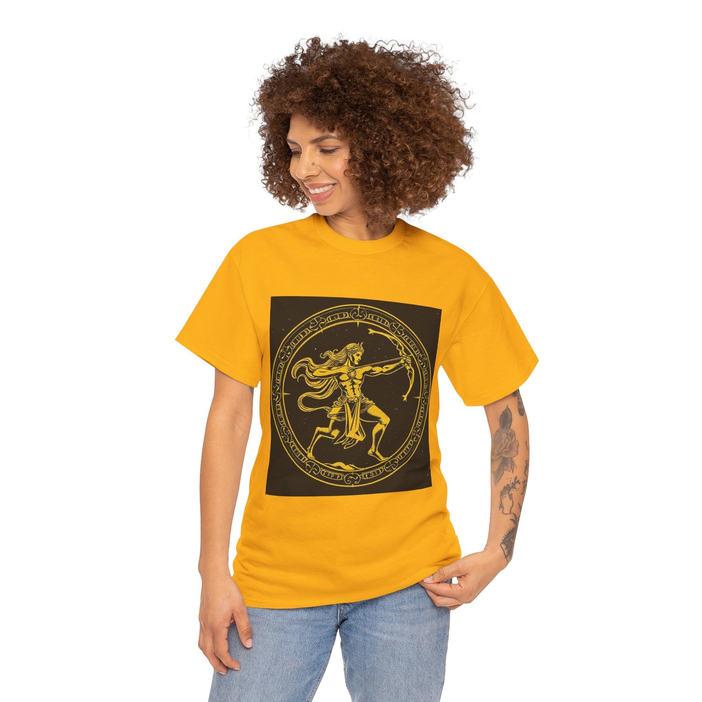 Unisex Heavy Cotton T-Shirt, Mythical Faun/Satyr, Sagittarius Zodiac Design