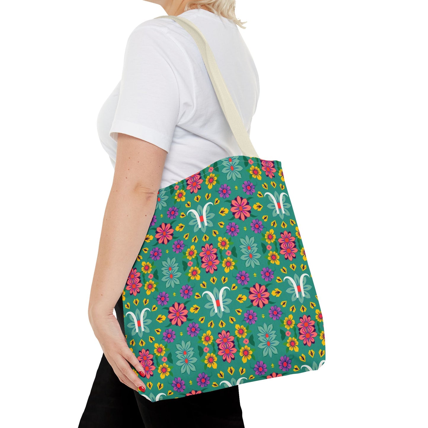 Tote Bag, (AOP), Aquarius, Zodiac v2, Flower Pattern