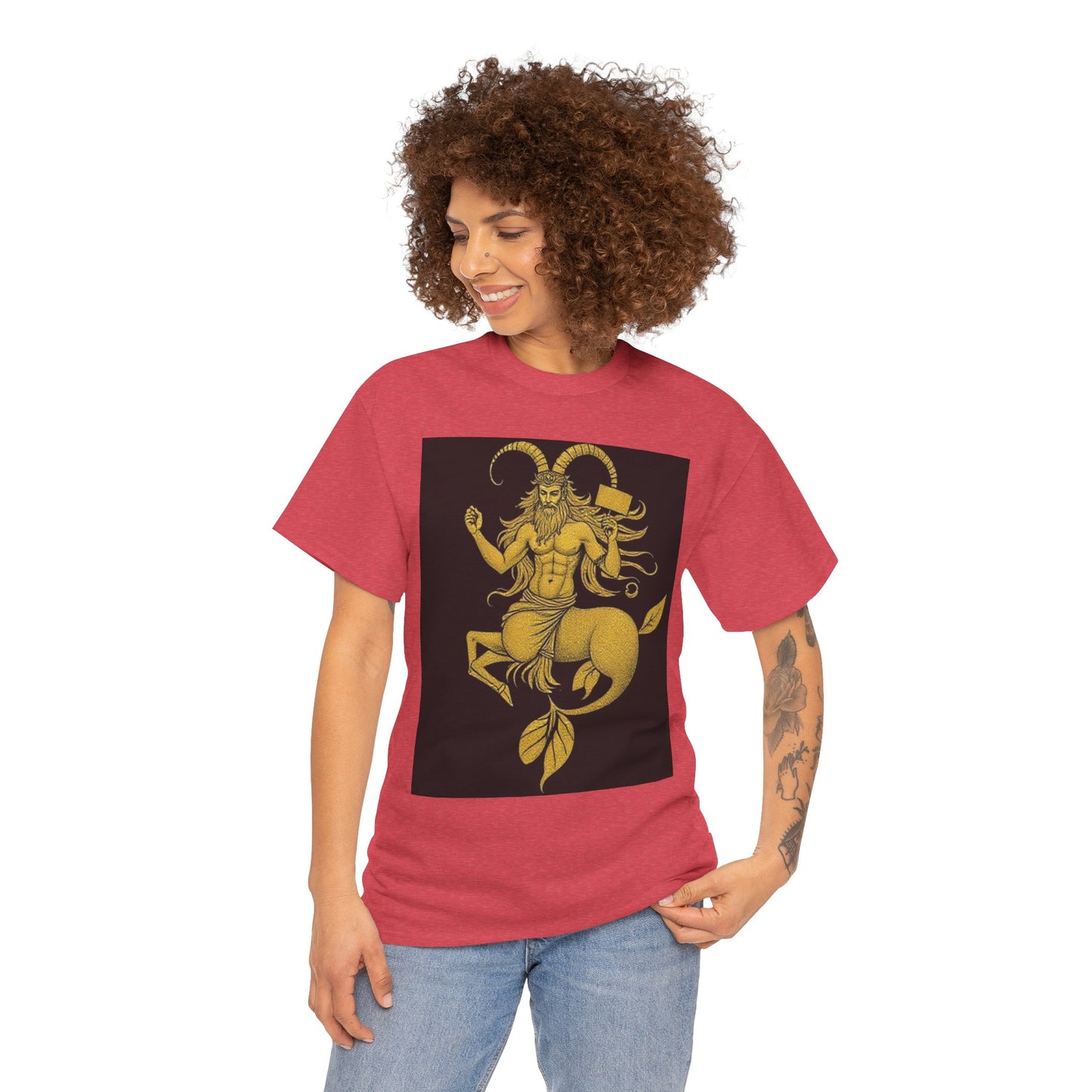 Unisex Heavy Cotton T-Shirt, Capricorn God, Zodiac Design