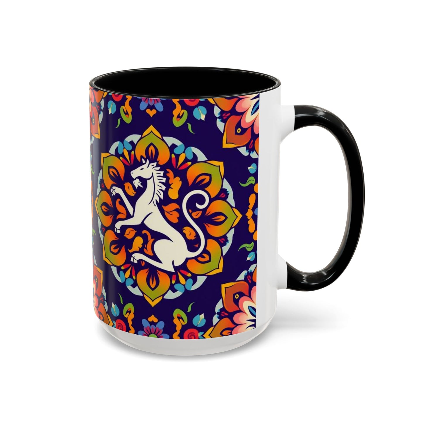 Accent Coffee Mug, Virgo, Zodiac v4. Flower Pattern, (11, 15oz)