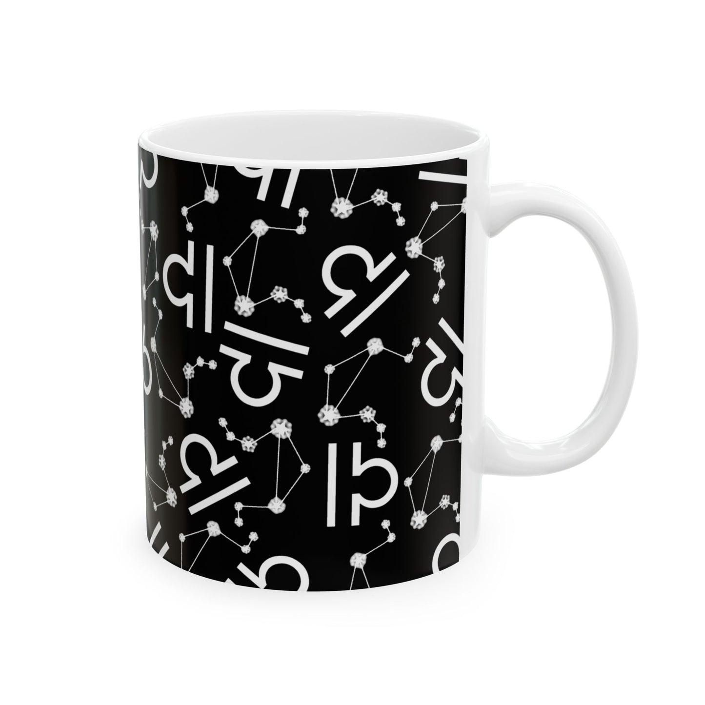 Ceramic Mug, (11oz, 15oz), Ceramic Coffee Mug, Black AOP, Libra Zodiac Design