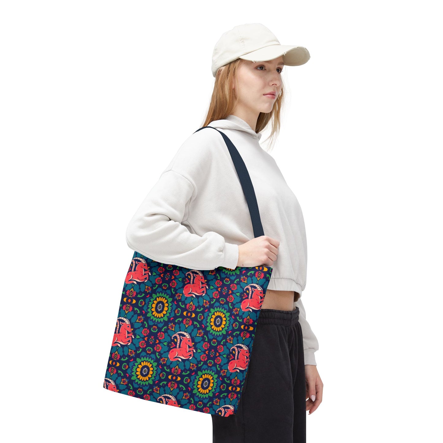 Tote Bag (AOP), Capricorn, Zodiac v1, Flower Pattern