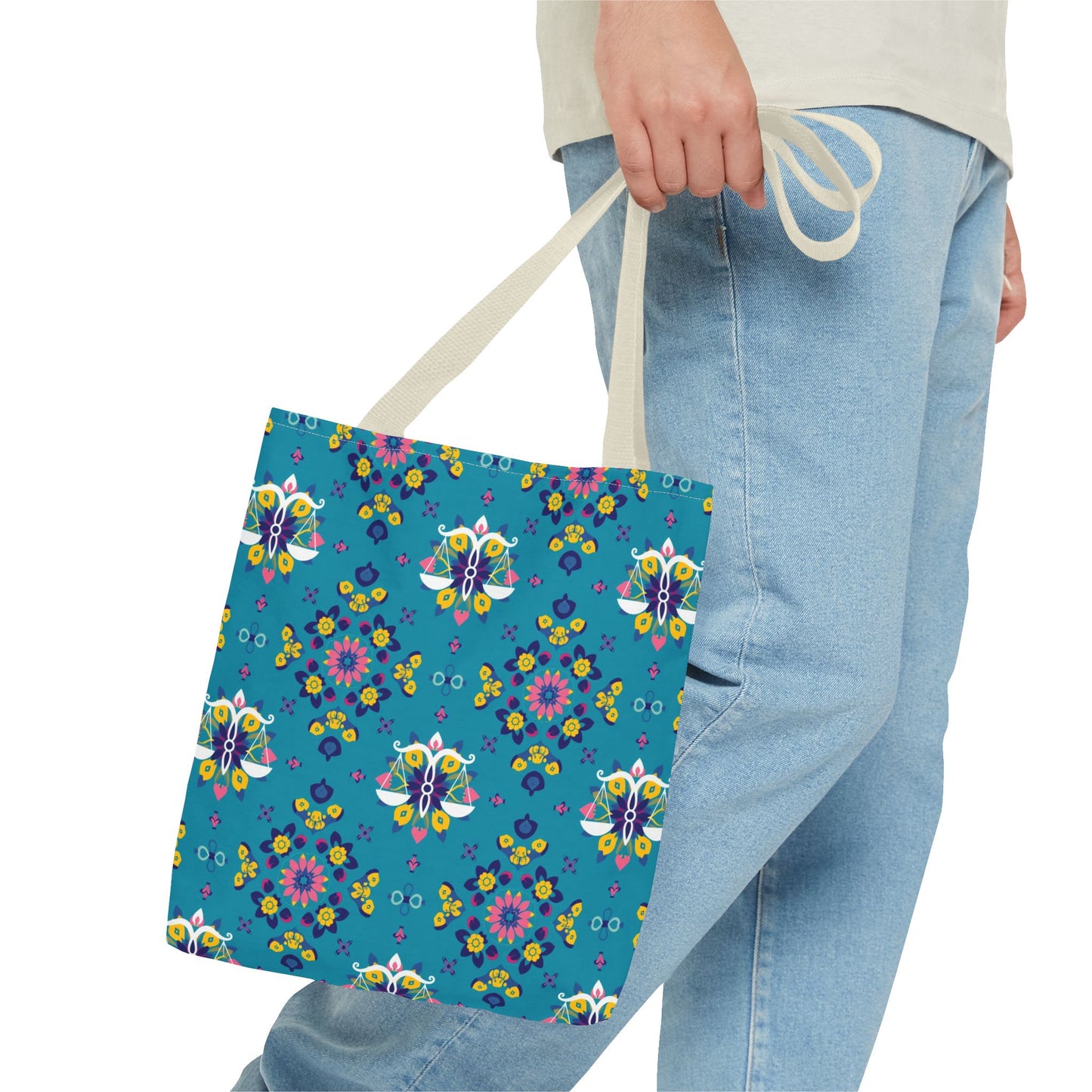 Tote Bag (AOP), Libra, Zodiac v1, Flower Pattern