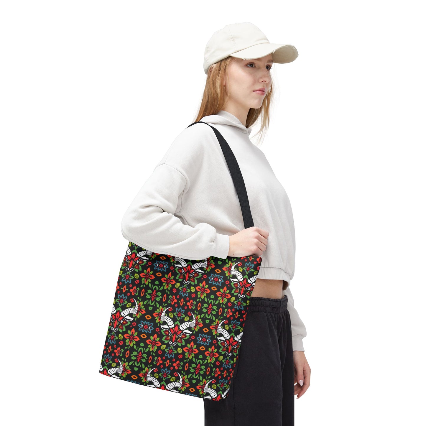 Tote Bag (AOP), Taurus, Zodiac v1, Flower Pattern