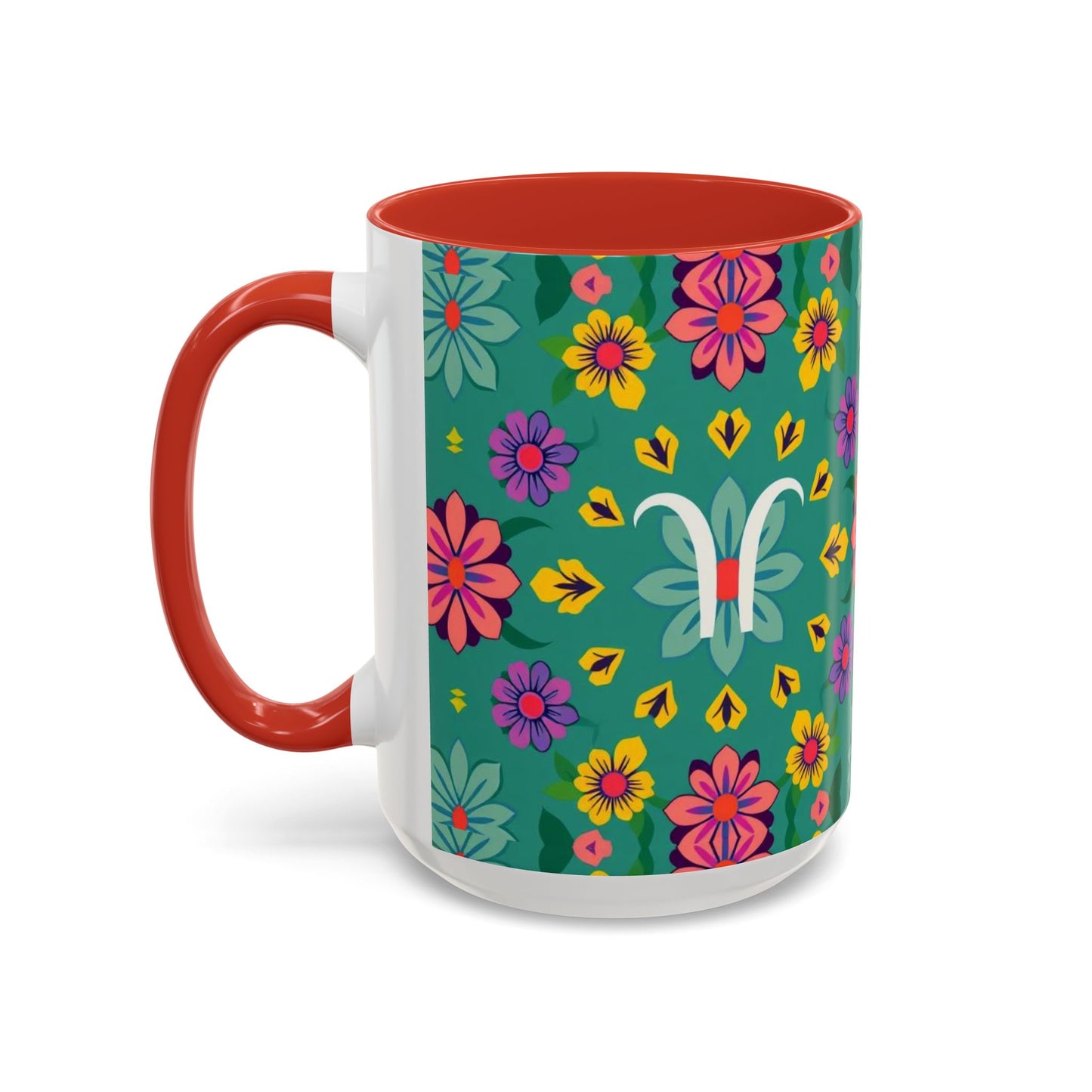 Accent Coffee Mug, Aquarius, Zodiac v3, Flower Pattern, (11, 15oz)