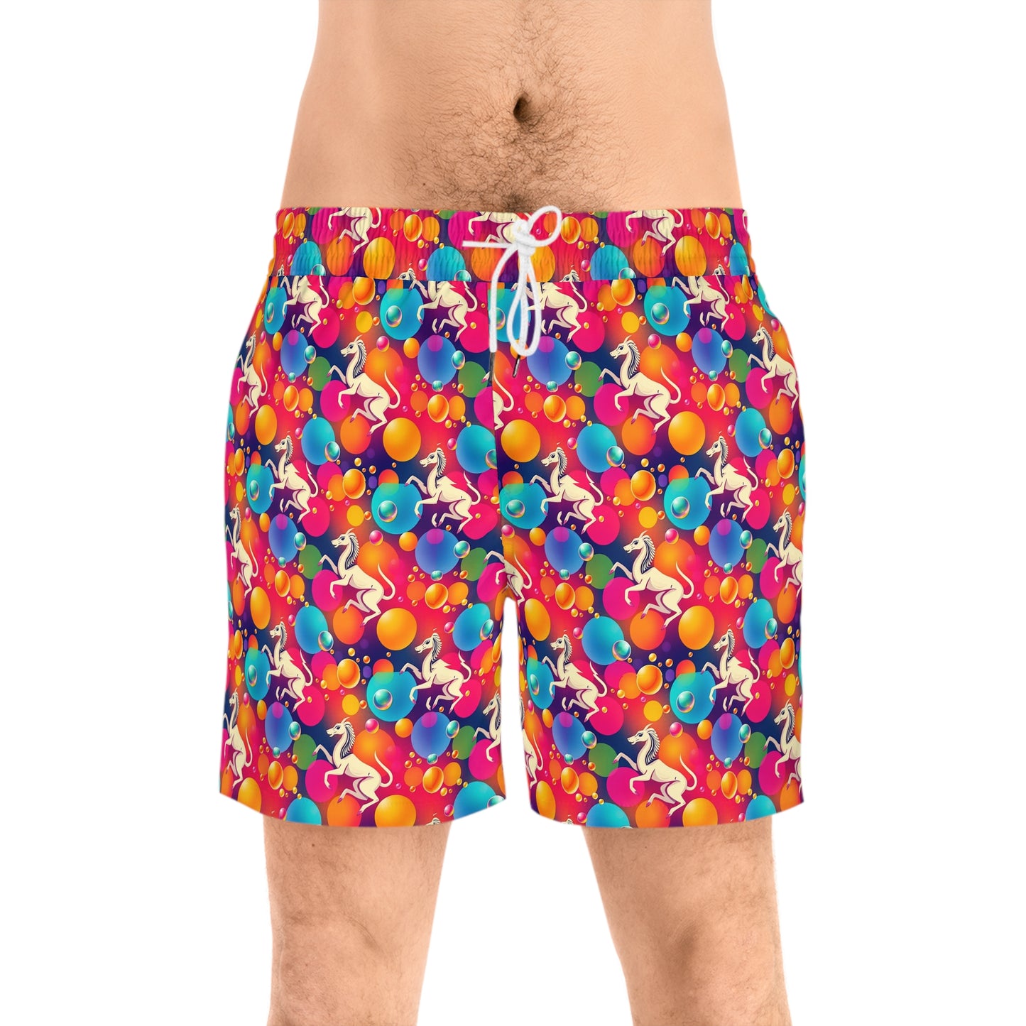 Men's Mid-Length Swim Shorts, (AOP), Virgo, Zodiac v2, Bubble Pattern
