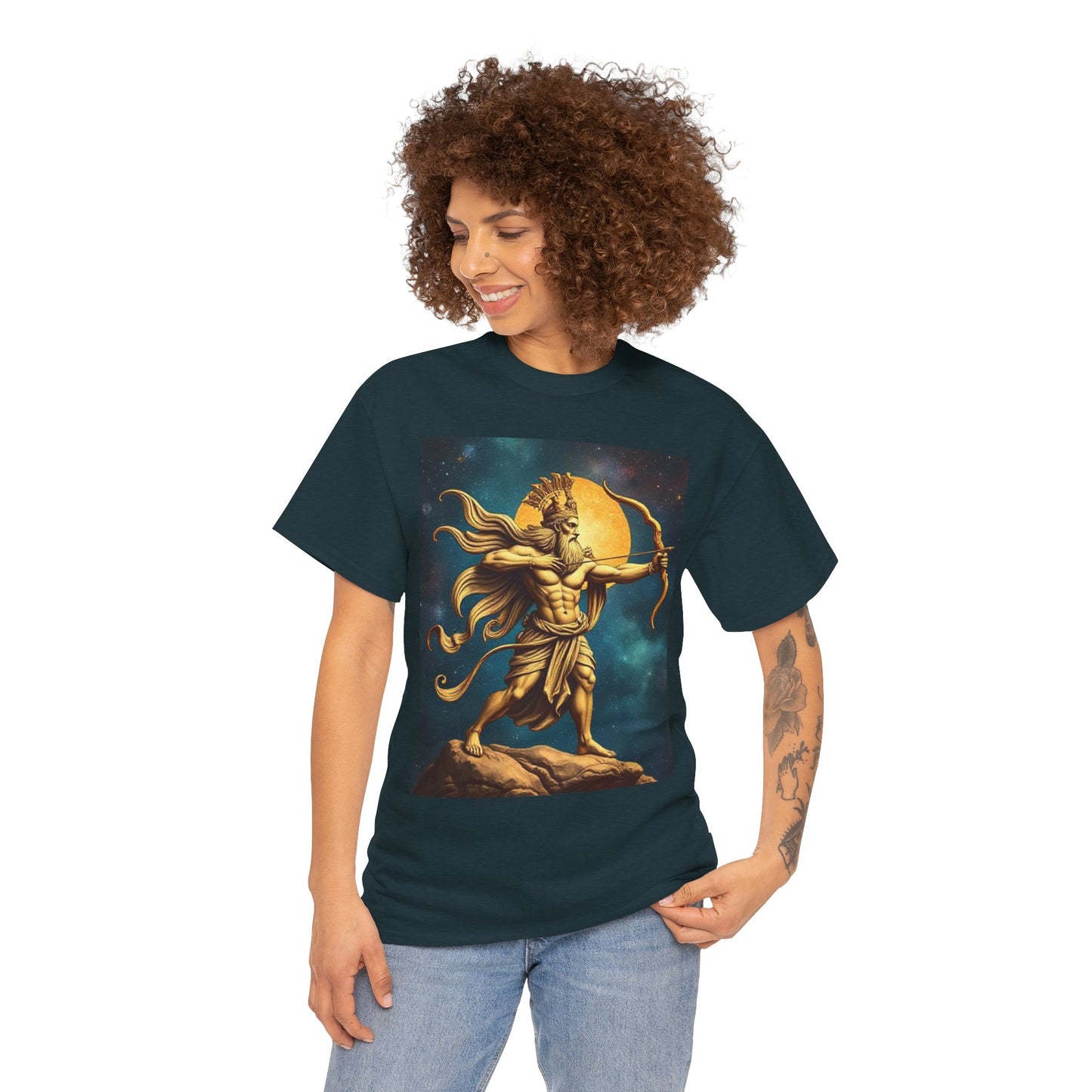 Unisex Heavy Cotton T-Shirt, Midnight Arrow v1, Sagittarius Zodiac Design