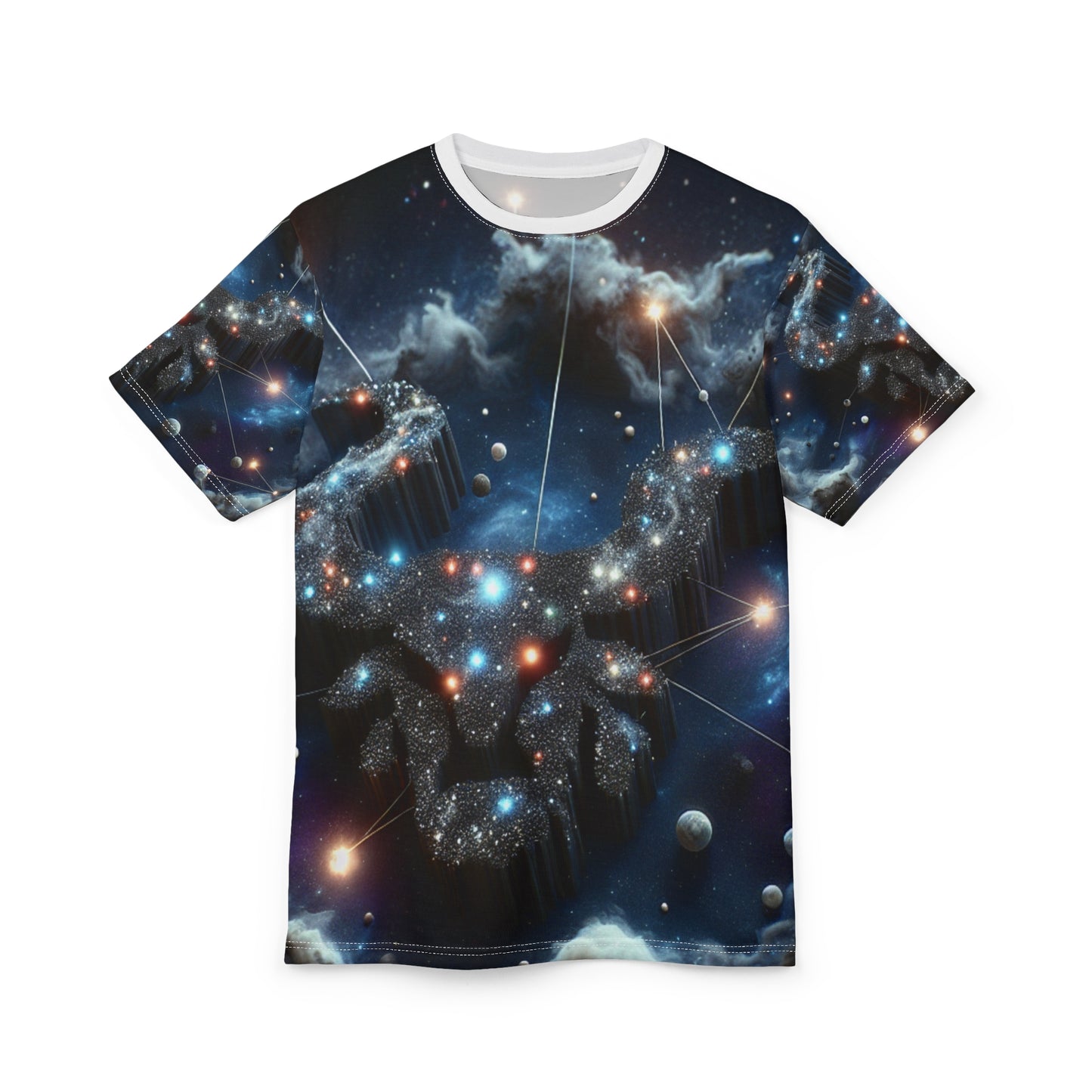 Unisex Cut & Sew T-Shirt (AOP), Space Bull Head, Taurus Zodiac Design, Regular fit, 100% Polyester