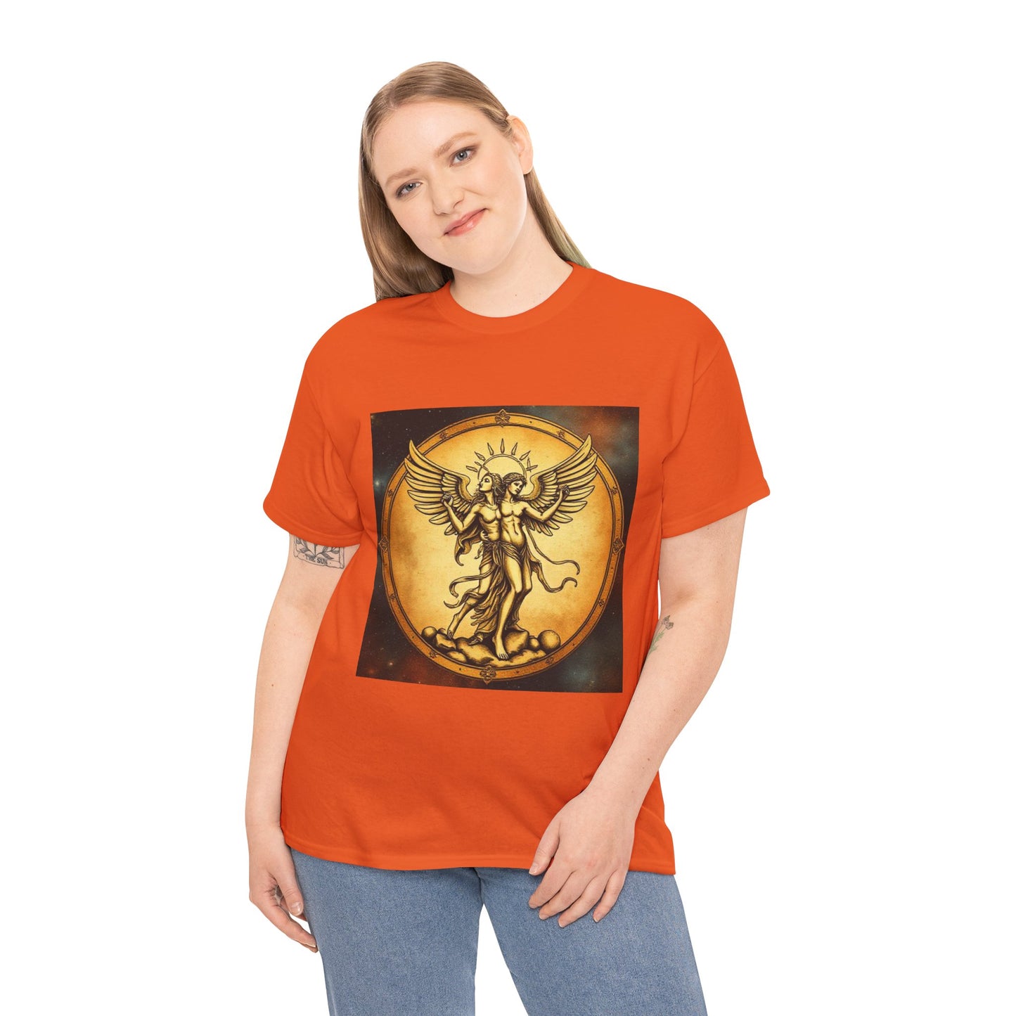Unisex Heavy Cotton T-Shirt, Angel Twin, Gemini Zodiac Design