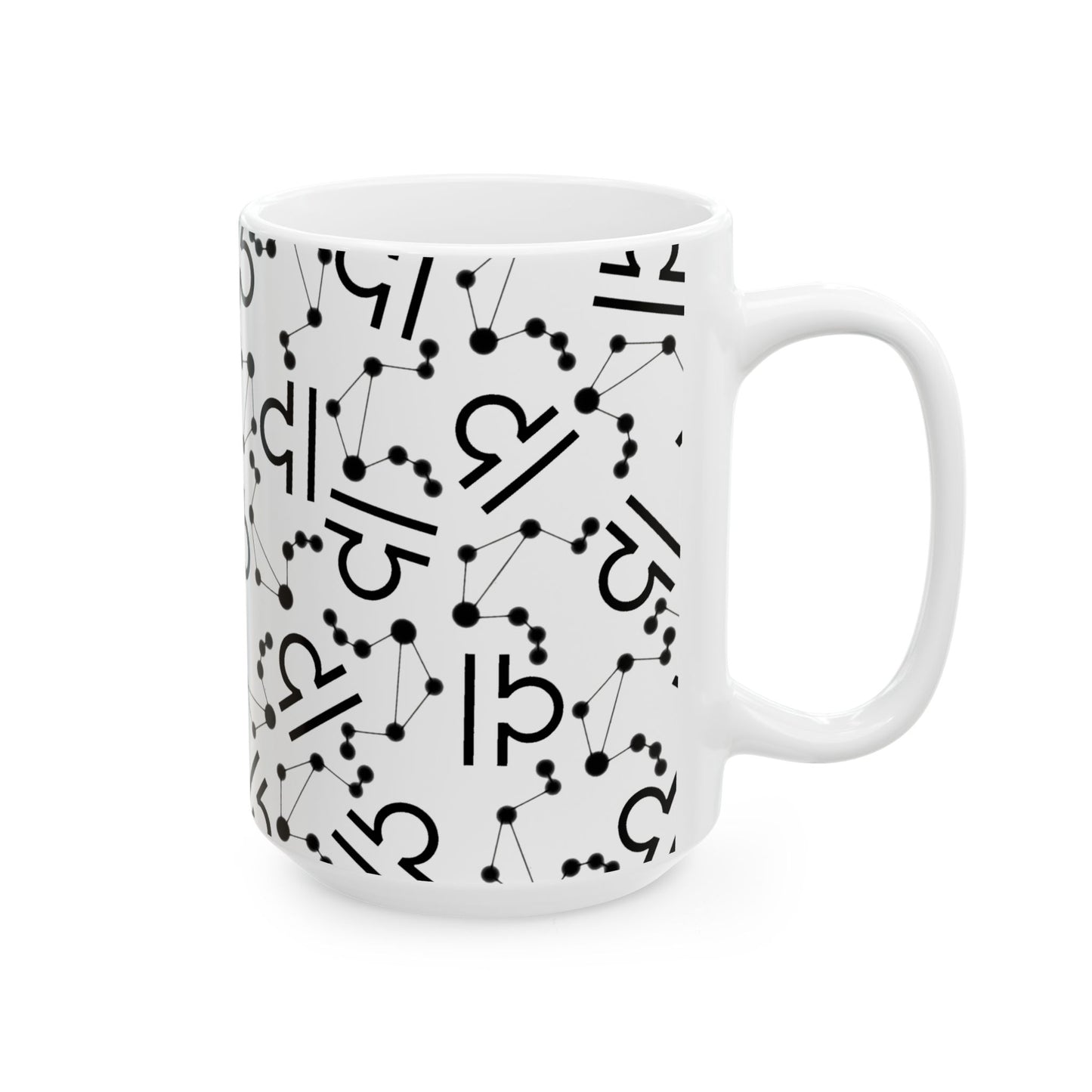 Ceramic Mug, (11oz, 15oz), Ceramic Coffee Mug, AOP, Constellation & Symbol, Libra Zodiac Design