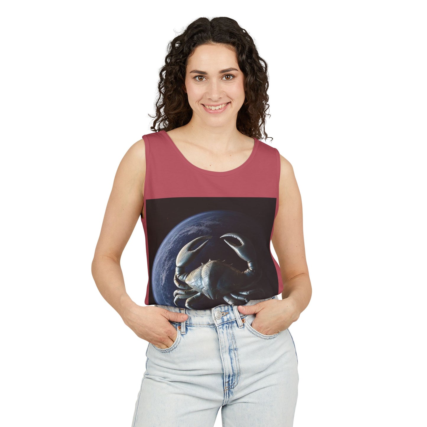 Unisex Garment-Dyed, Tank Top, Cancer Design, Planet Crab, 100% US cotton