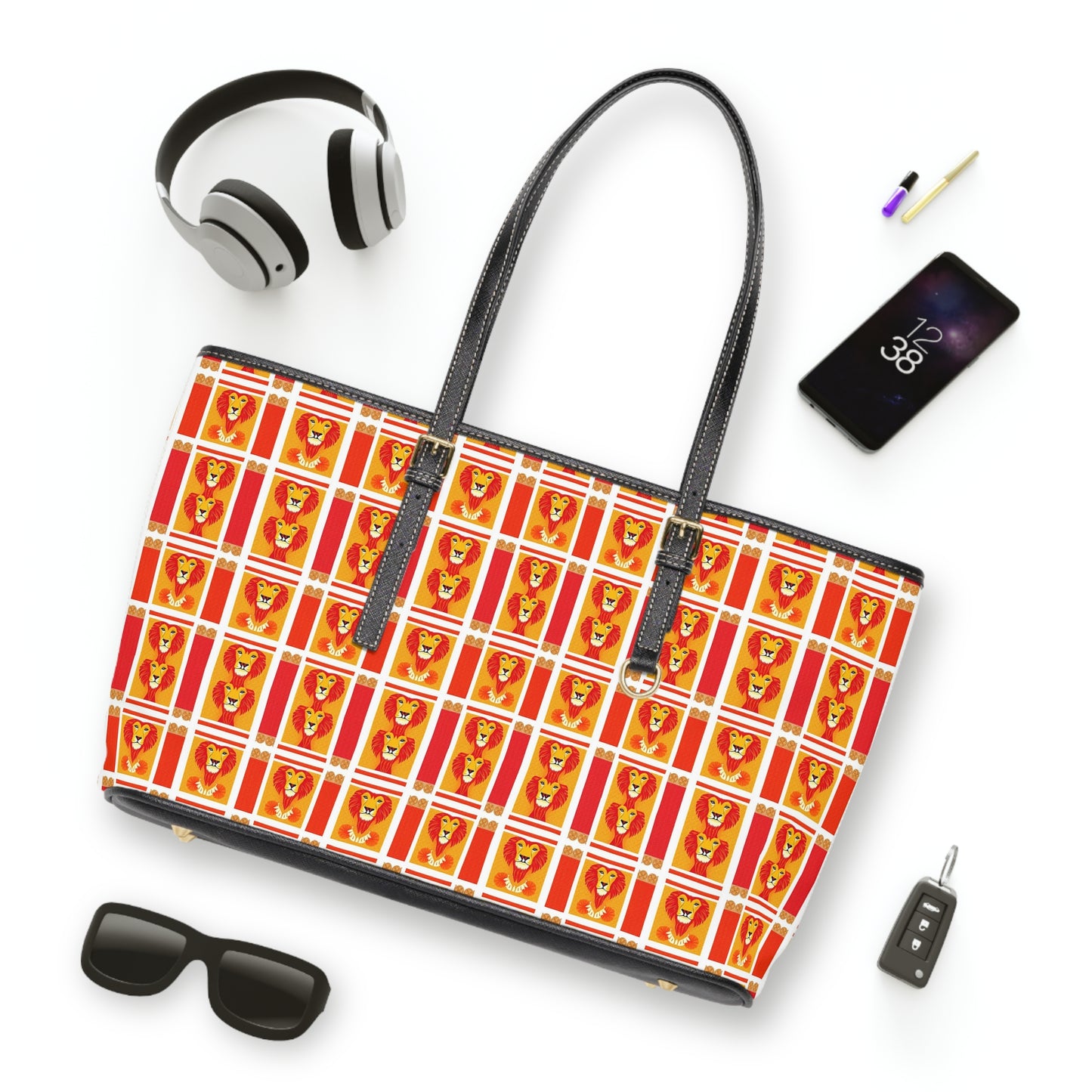 Leather Shoulder Bag, Leo, Zodiac v1, Shapes Pattern