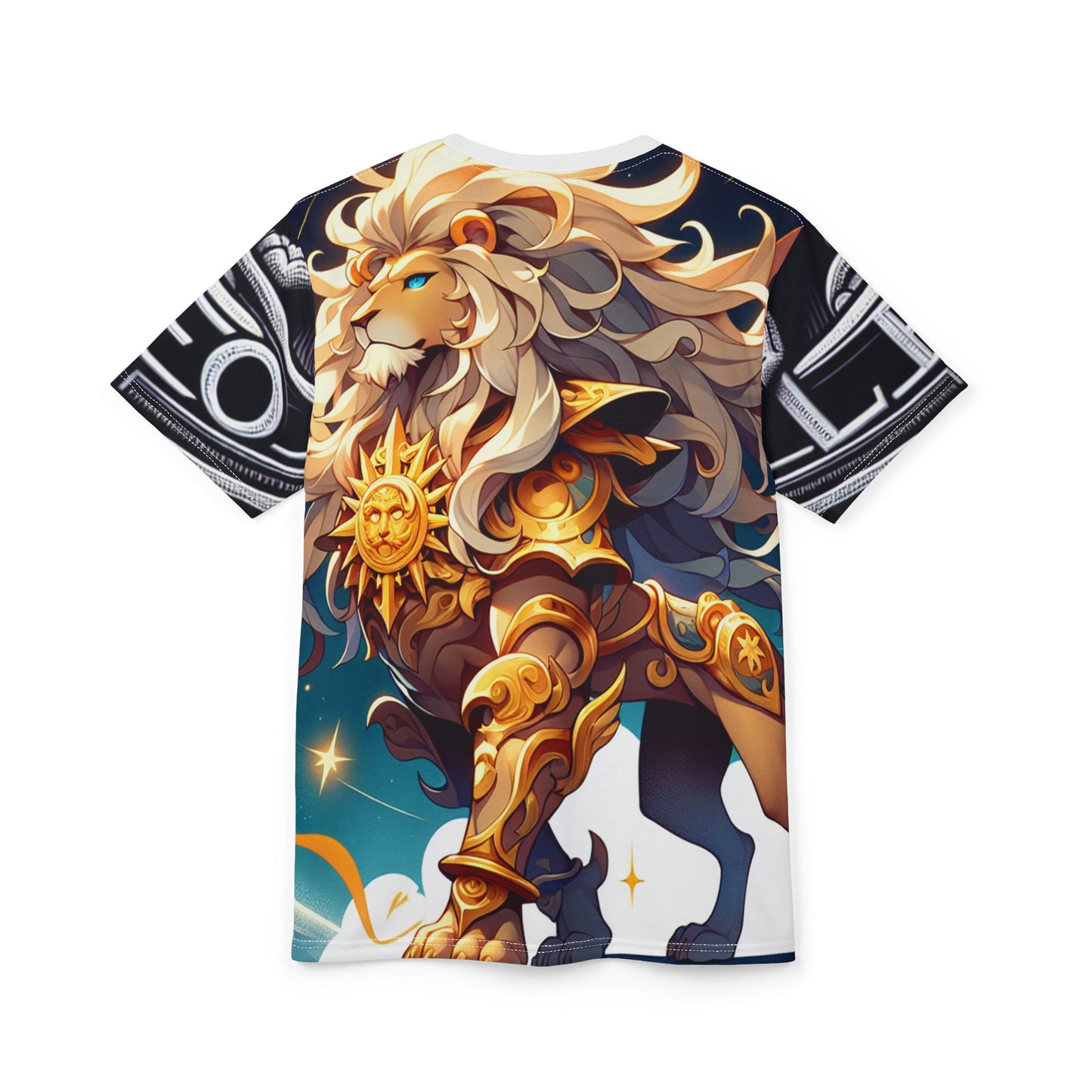 Unisex Cut & Sew T-Shirt (AOP), Armored Lion, Leo Zodiac Design, Regular fit, 100% Polyester
