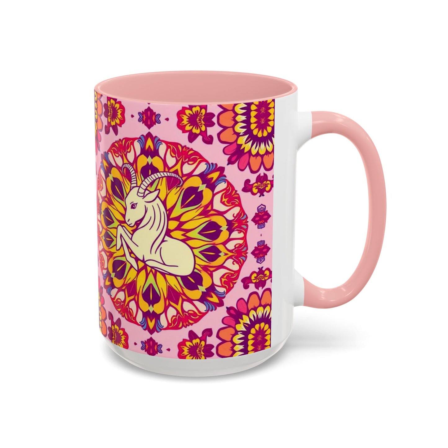 Accent Coffee Mug, Capricorn, Zodiac v3, Flower Pattern, (11, 15oz)