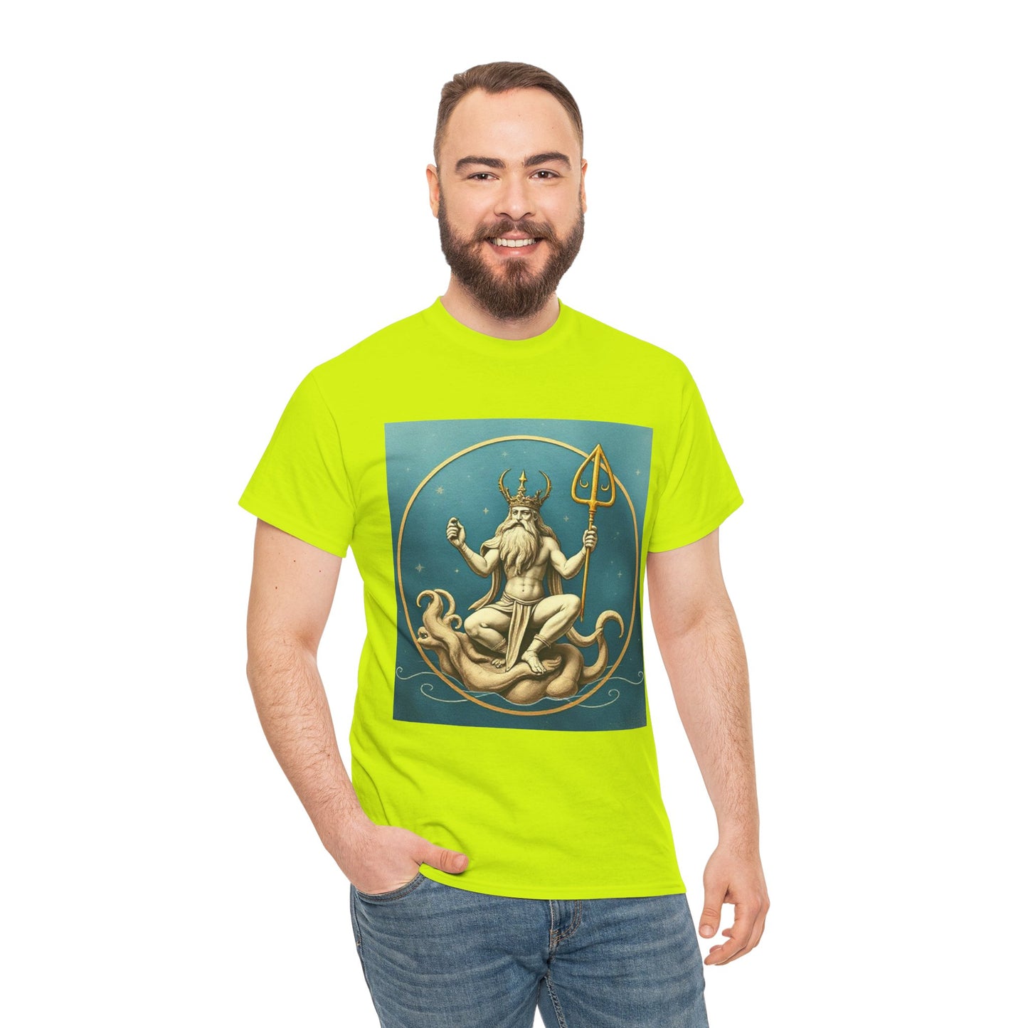 Unisex Heavy Cotton T-Shirt, Aquarius God 2v, Zodiac Design