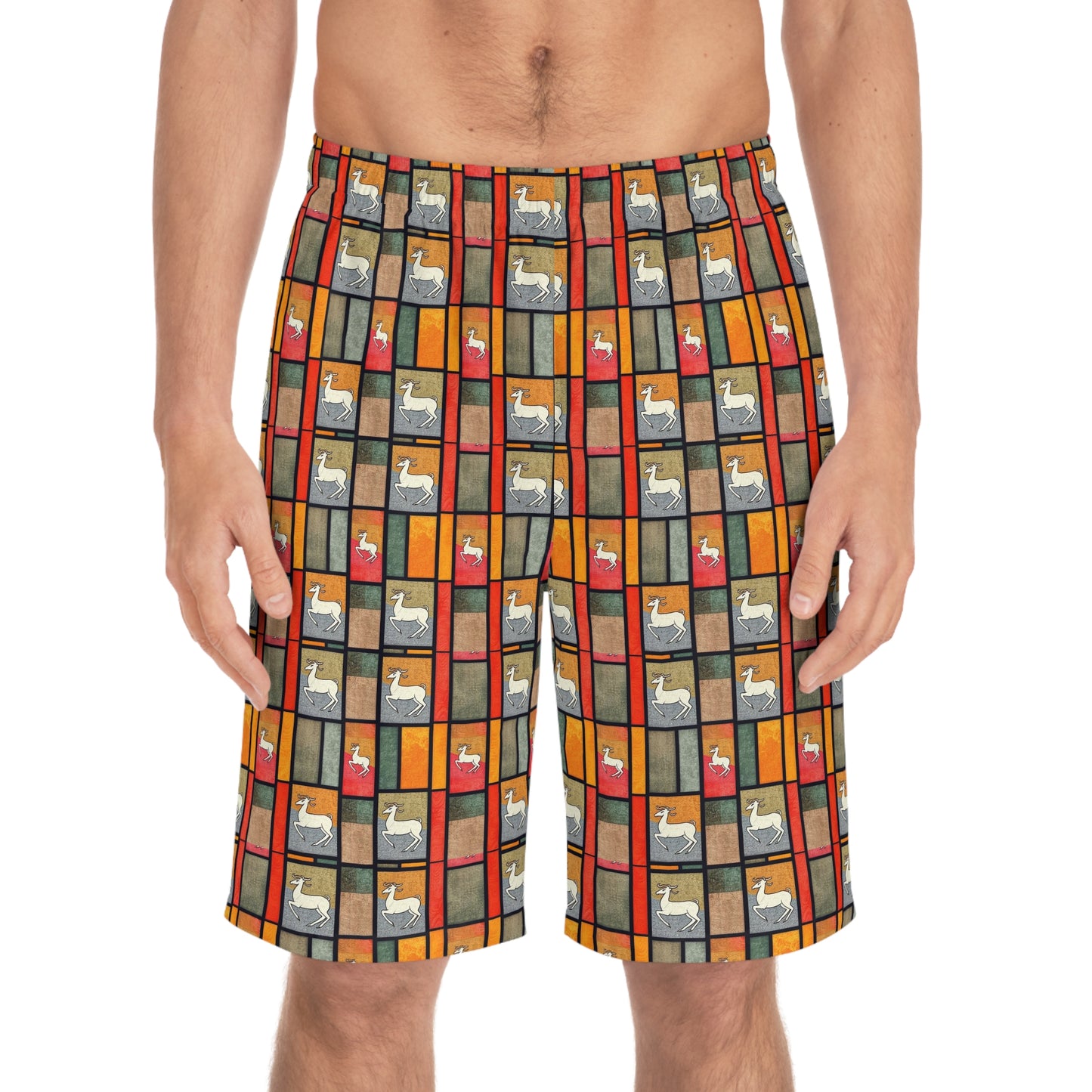 Men's Board Shorts, (AOP), Capricorn, Zodiac, Shape Pattern
