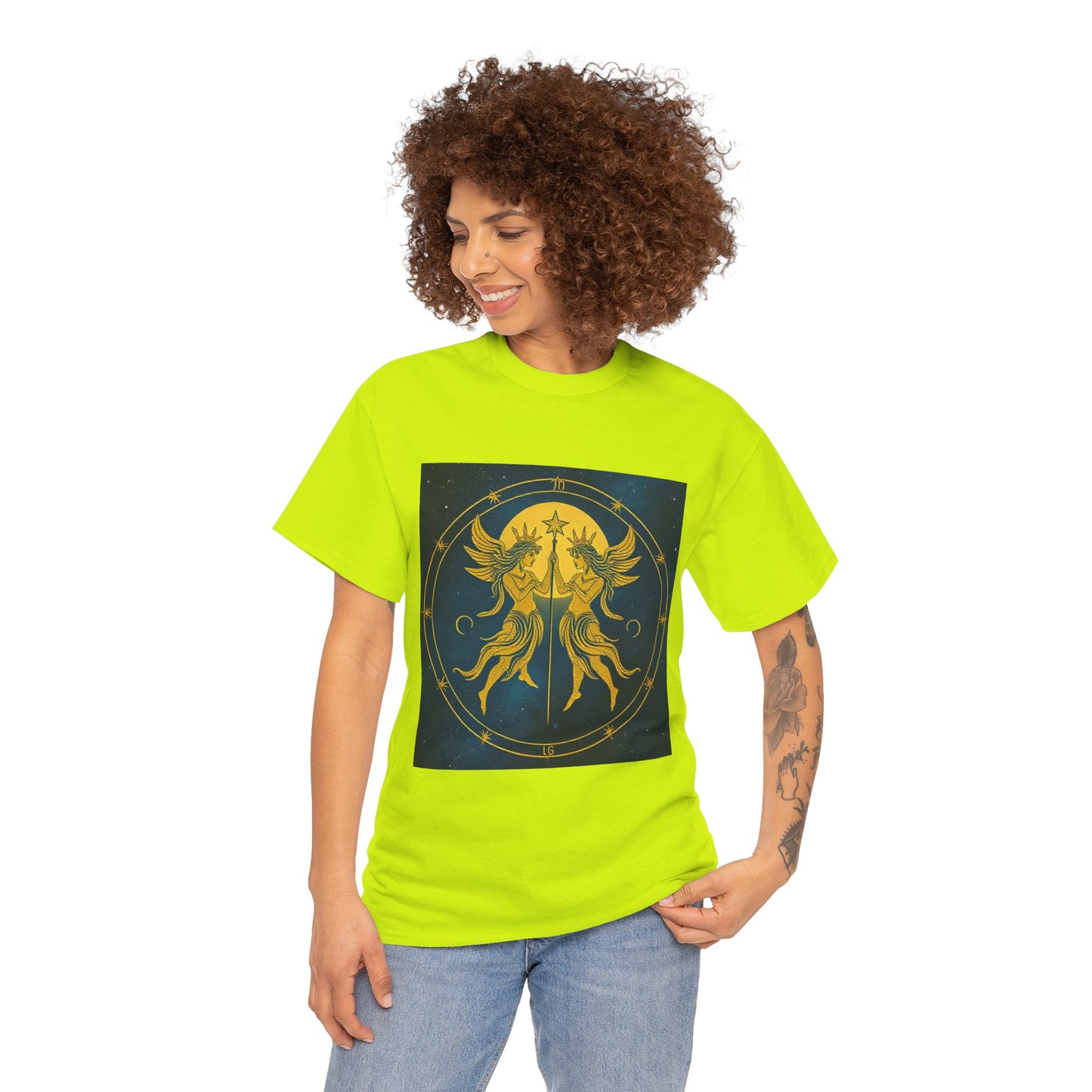 Unisex Heavy Cotton T-Shirt, Space Angel Twins v4, Gemini Zodiac Design