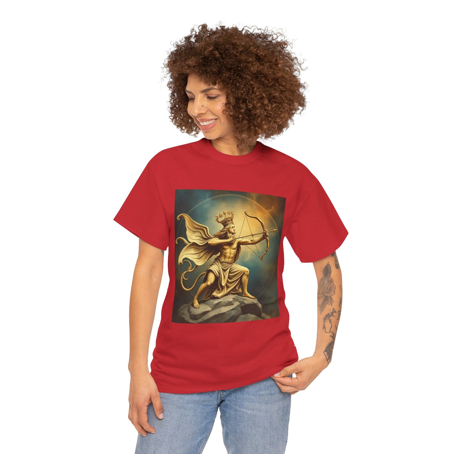 Unisex Heavy Cotton T-Shirt, Sagittarius King, Bow & Arrow v1, Zodiac Design