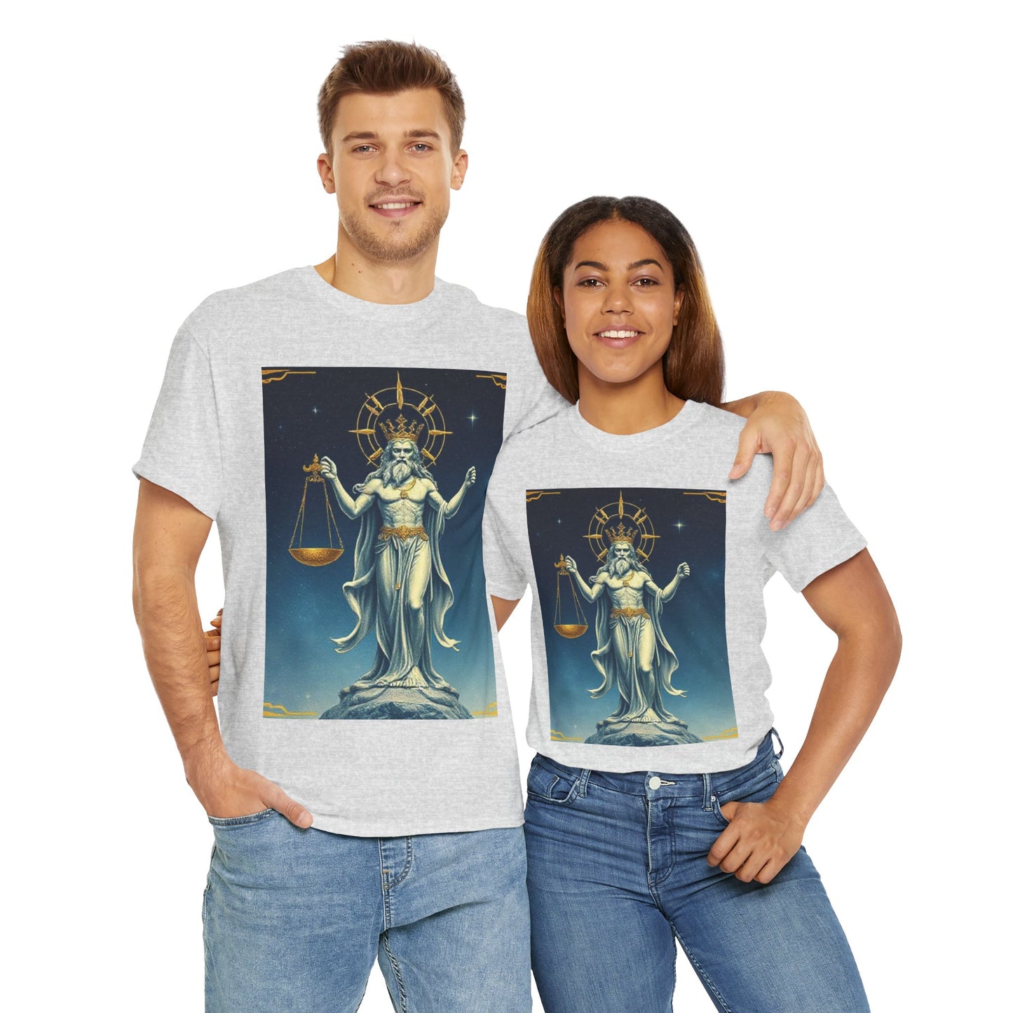 Unisex Heavy Cotton T-Shirt Space v2, Libra God, Zodiac Design