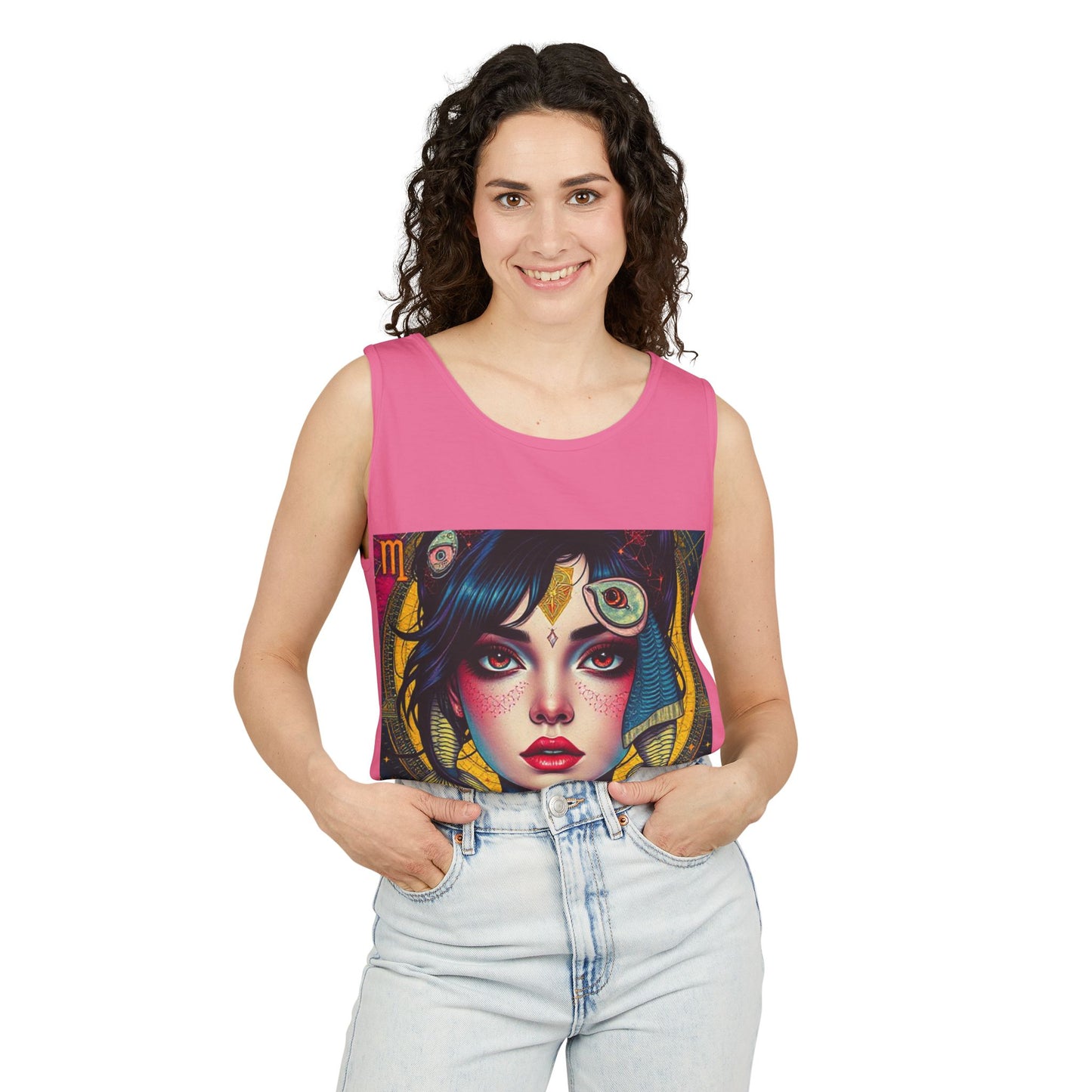 Unisex Garment-Dyed, Tank Top, Pisces Design, Pop Art, 100% US cotton