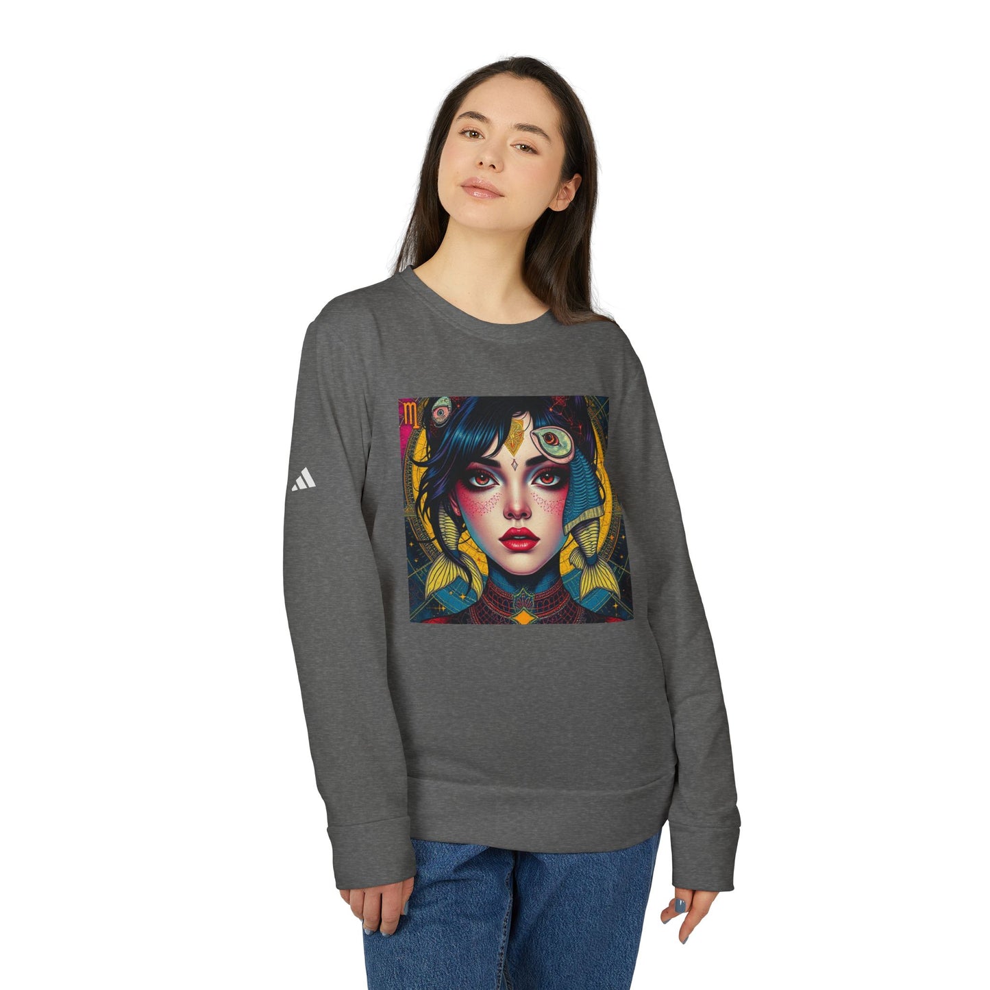 Adidas, Unisex Fleece Crewneck Sweatshirt, Pisces, Pop Art v1, Zodiac