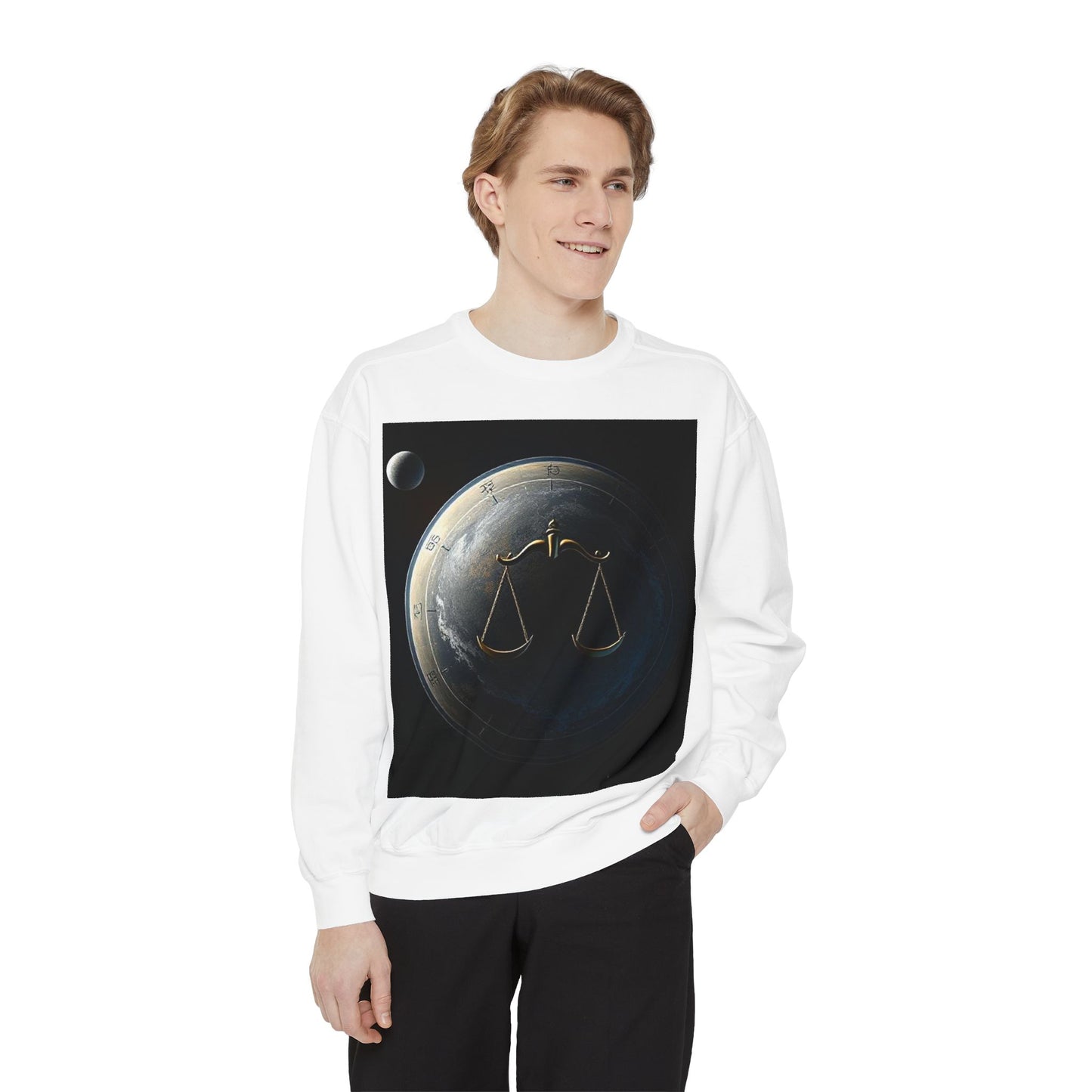 Garment-Dyed Sweatshirt, Unisex, Space Animal Design, Libra