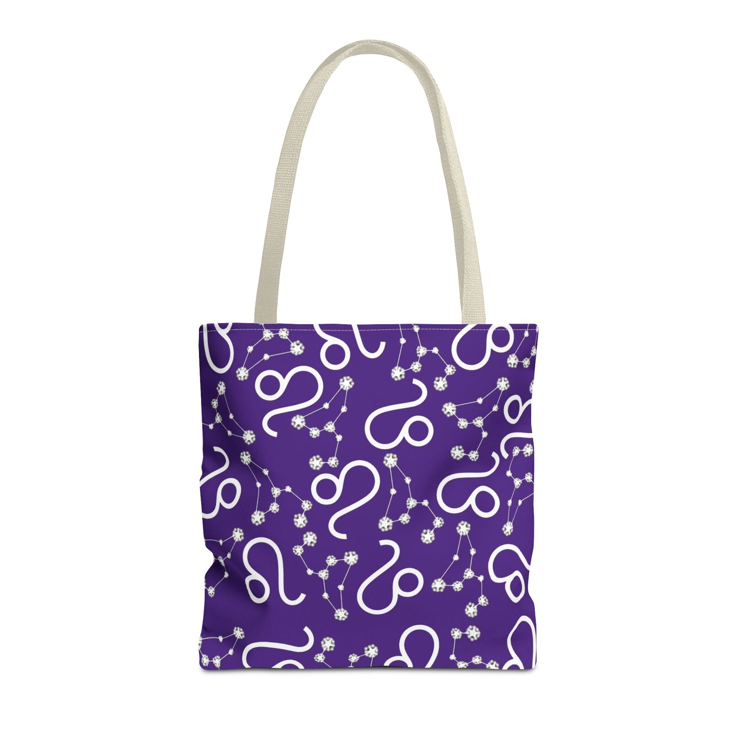 Tote Bag, Leo Zodiac Sign, AOP, (Purple, White)