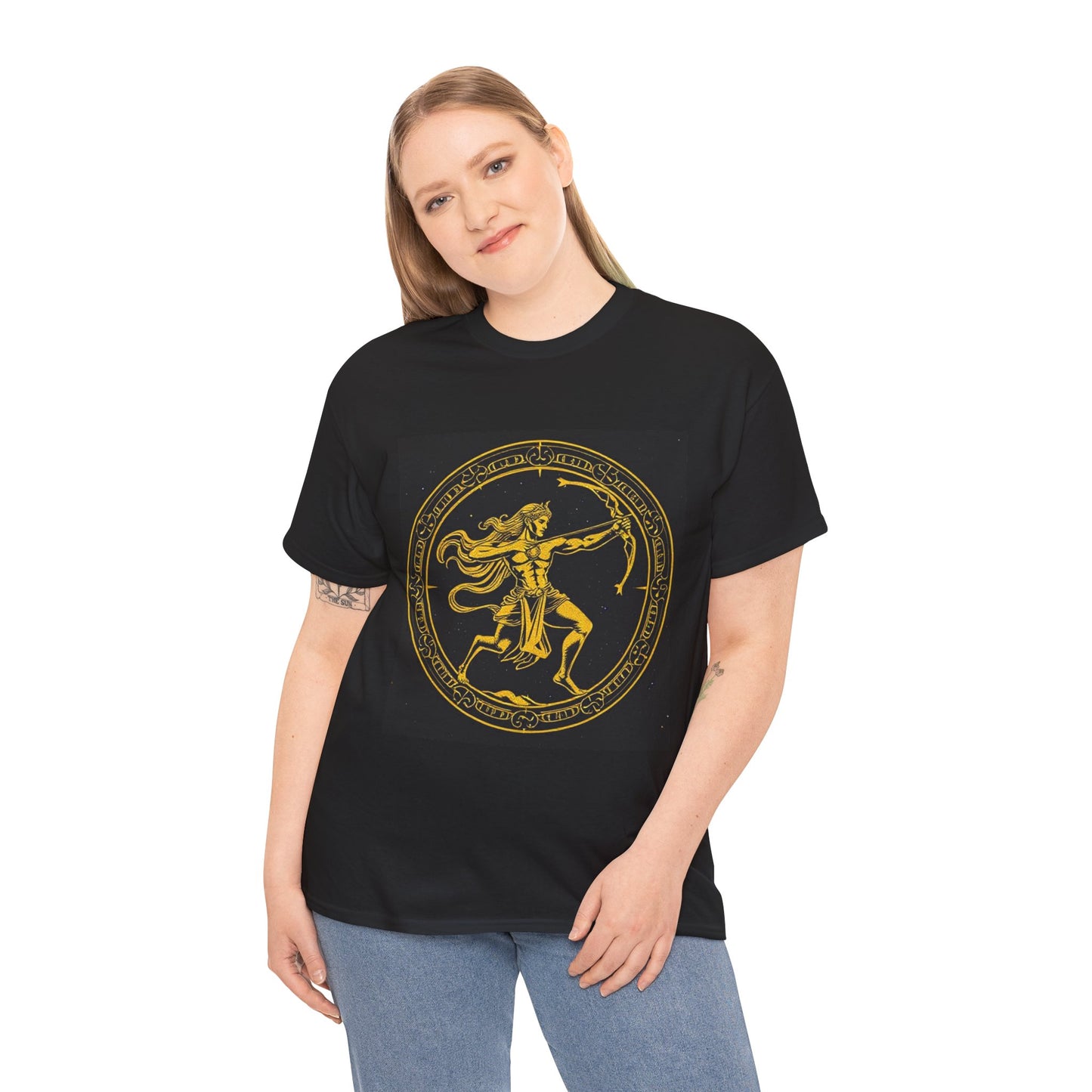 Unisex Heavy Cotton T-Shirt, Mythical Faun/Satyr v1, Sagittarius Zodiac Design