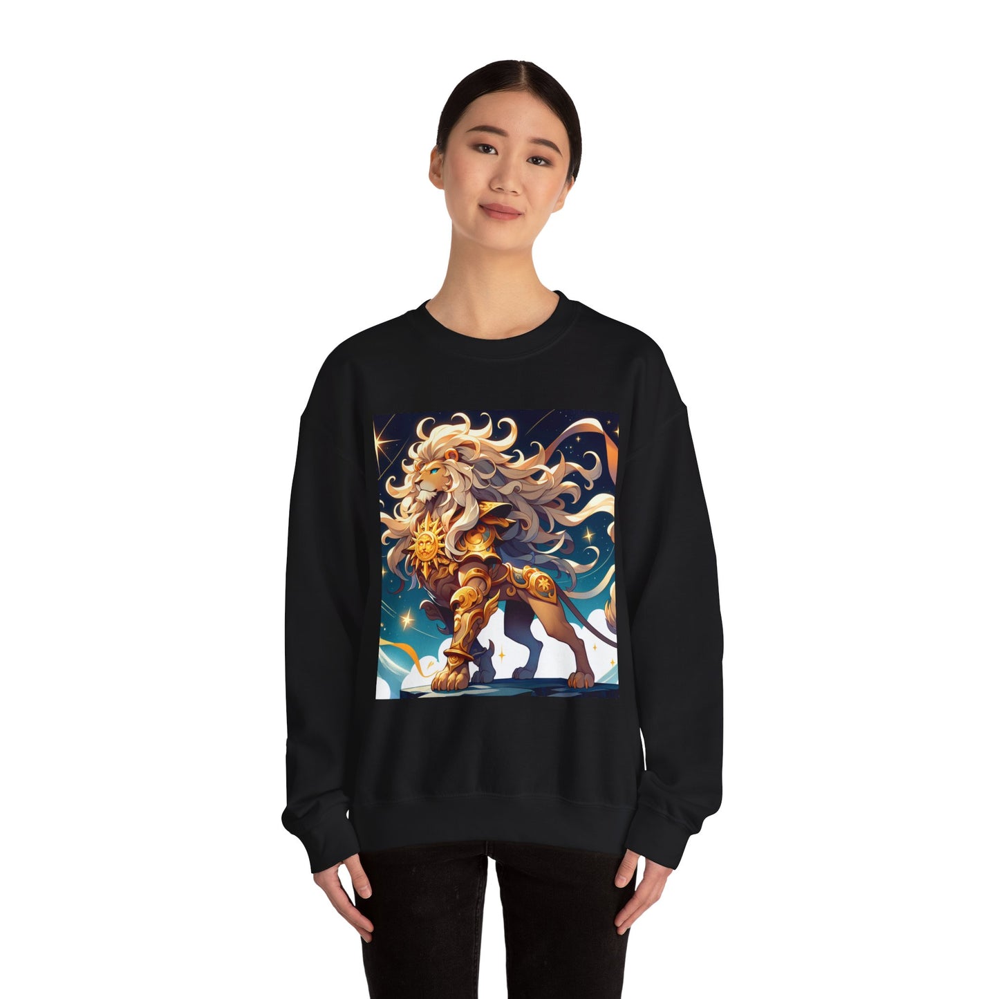 Unisex Heavy Blend™ Crewneck Sweatshirt,Cool Lion with White Hair, Leo Zodiac Design