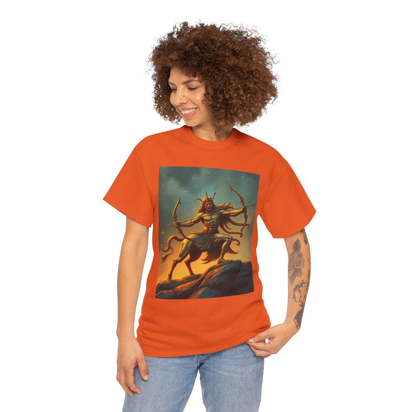 Unisex Heavy Cotton T-Shirt, Arrow Centaur, Sagittarius Zodiac Design