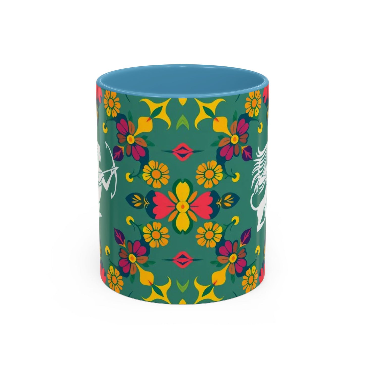 Accent Coffee Mug, Sagittarius, Zodiac. Flower Pattern, (11, 15oz)