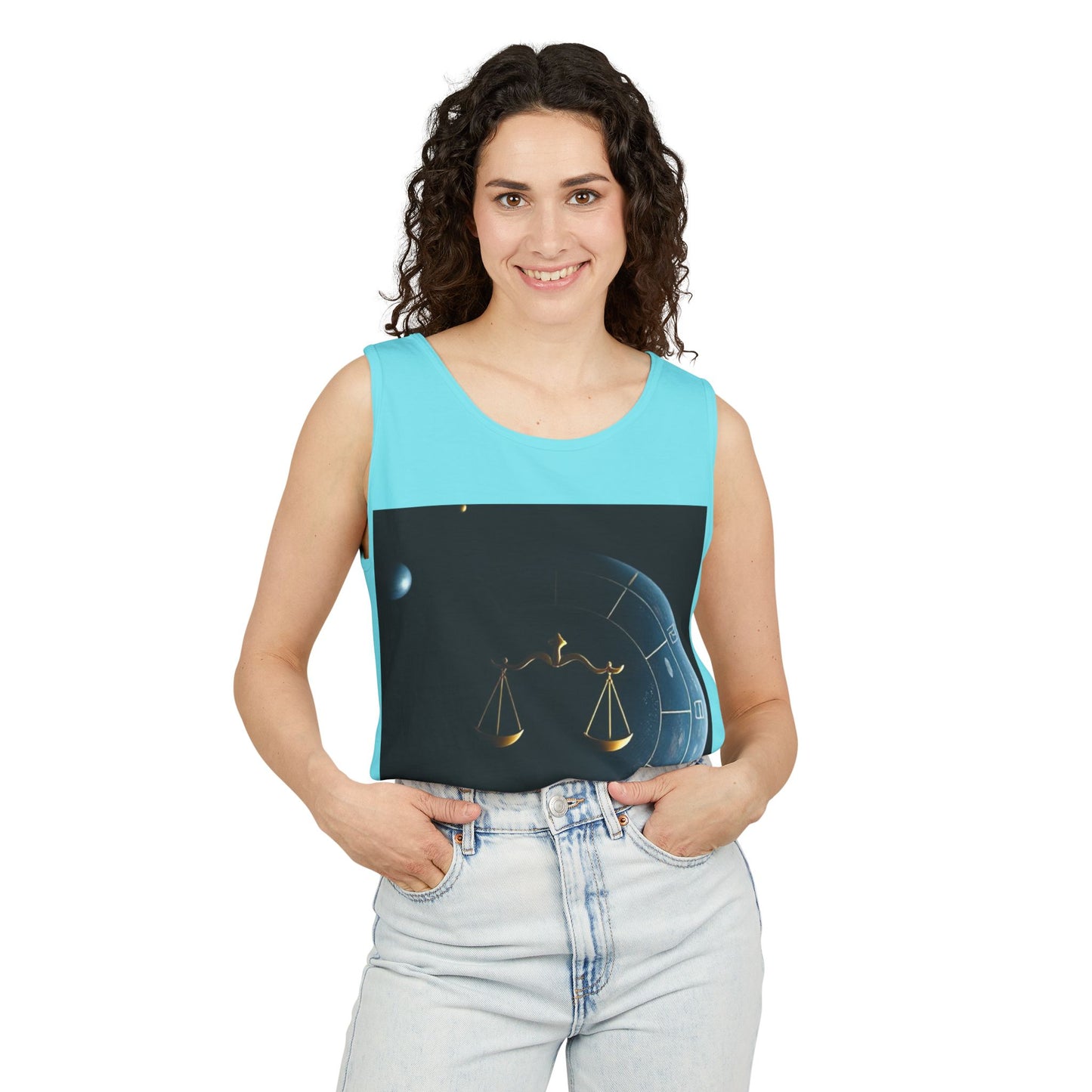Unisex Garment-Dyed, Tank Top, Libra Design, Space Scale, 100% US cotton