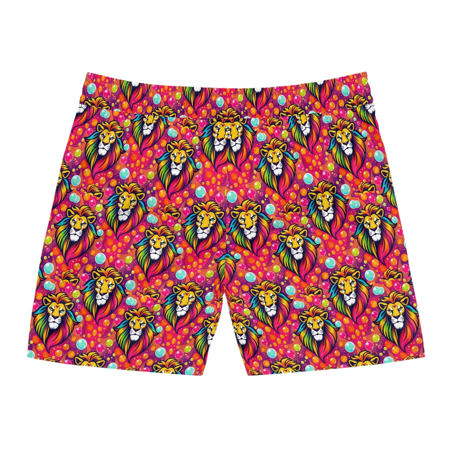 Men's Mid-Length Swim Shorts, (AOP), Leo, Zodiac, Bubble Pattern