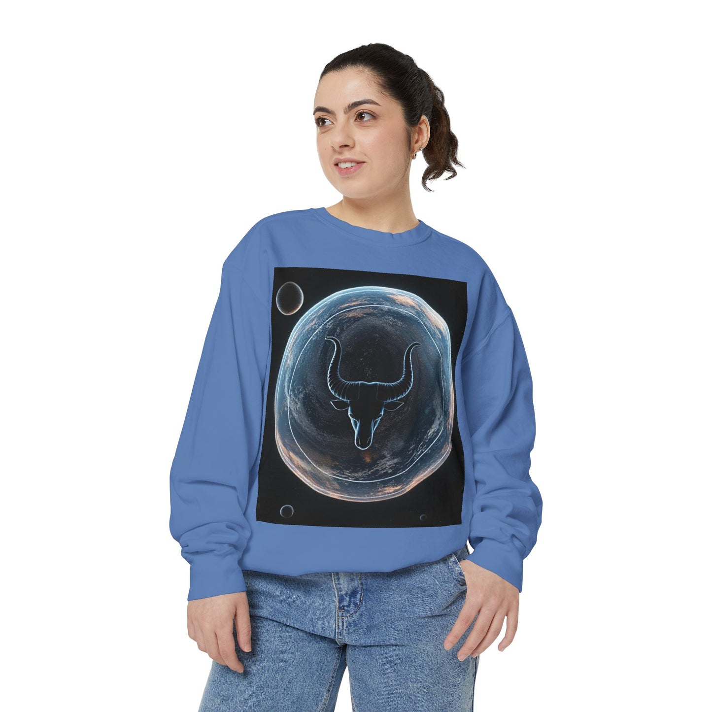Garment-Dyed Sweatshirt, Unisex, Space Animal Design, Taurus