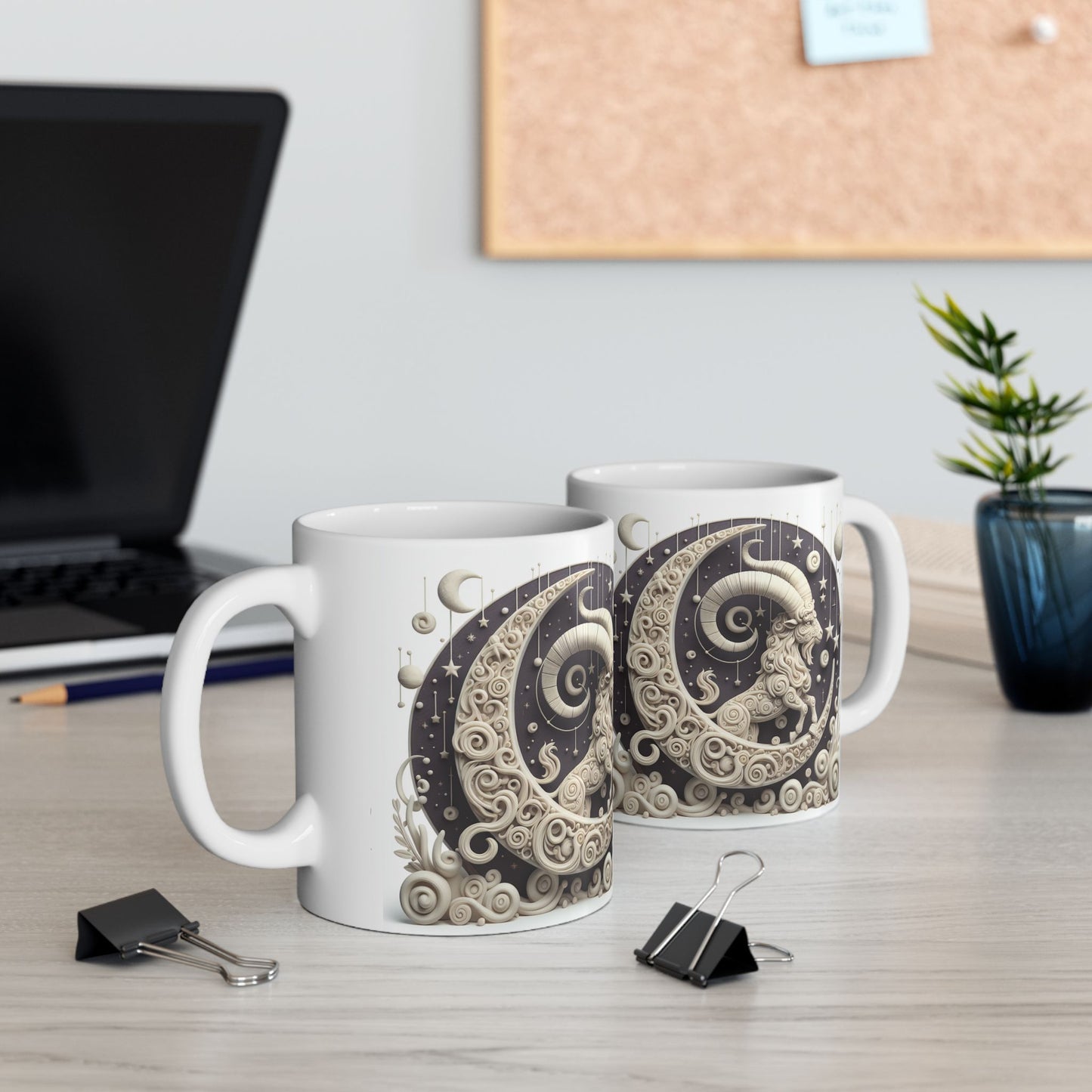 Ceramic Mug, (11oz, 15oz), Ceramic Coffee Mug, Stone & Stars, Capricorn Zodiac Design
