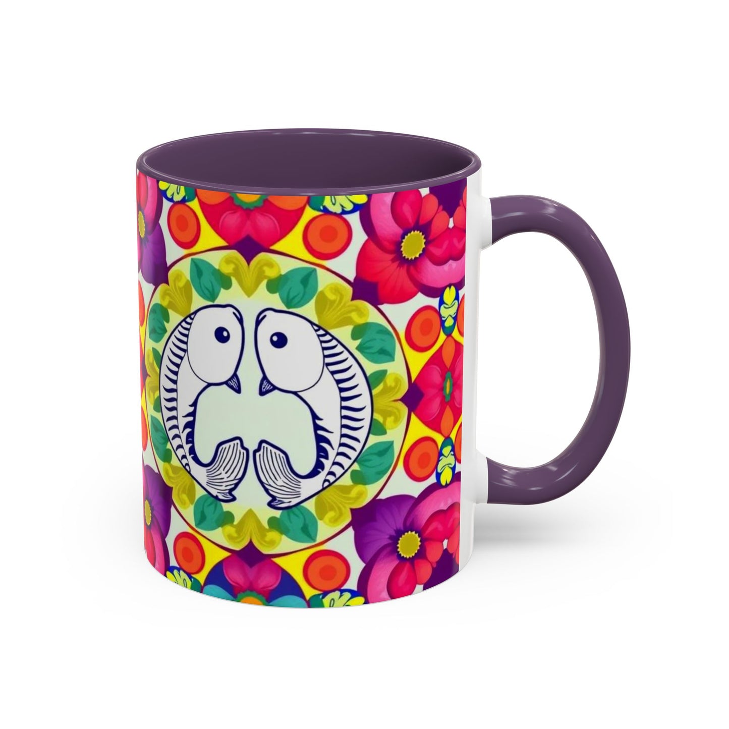 Accent Coffee Mug, Pisces, Zodiac v4, Flower Pattern, (11, 15oz)
